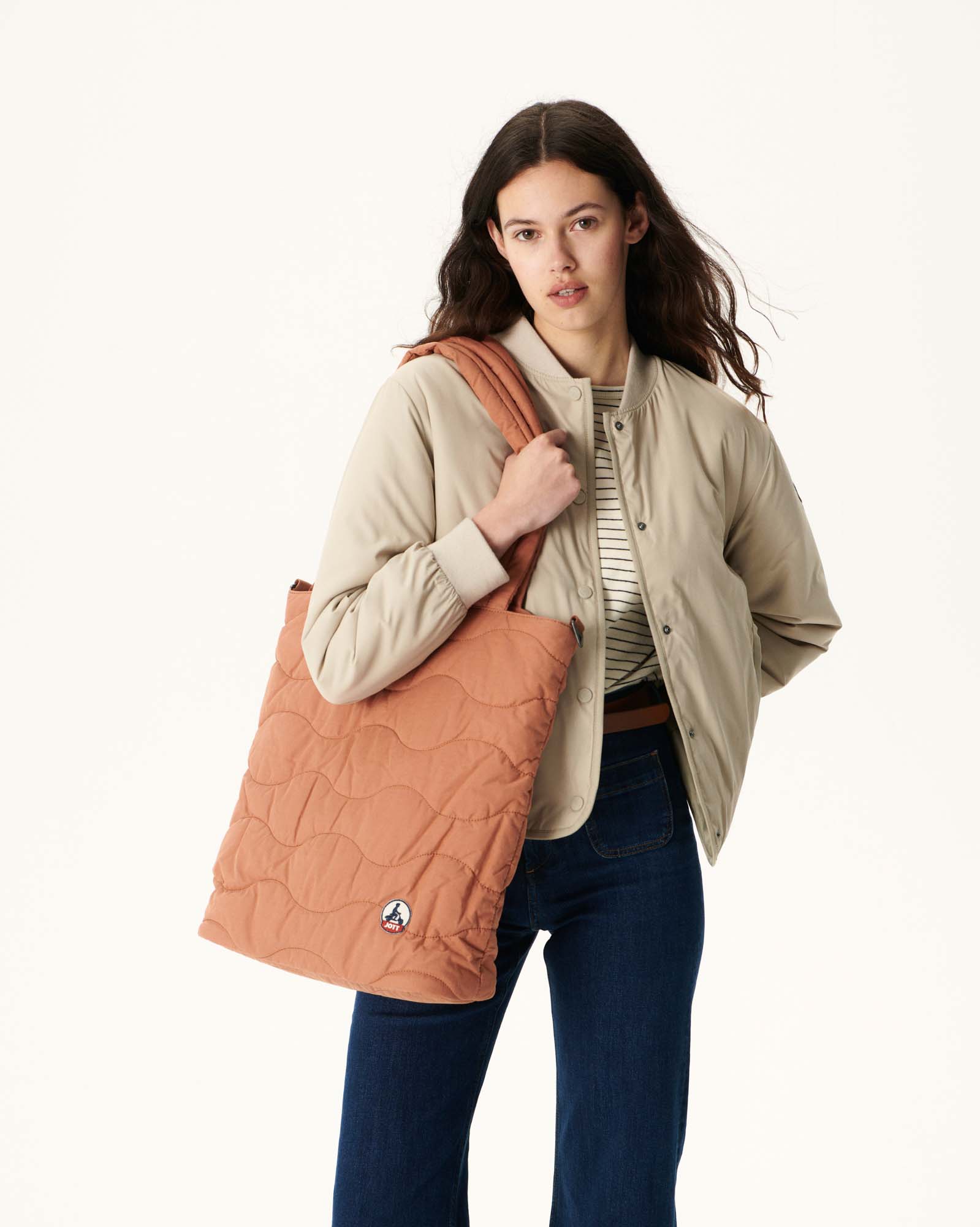 Maxi tote-bag en coton matelassé Camel Aponi