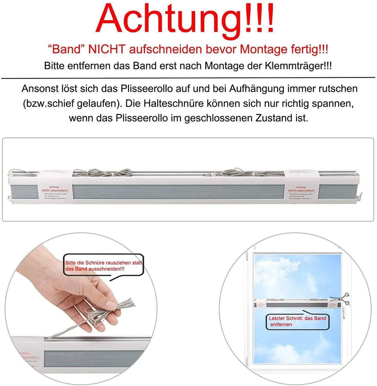 Plissee, Woltu, verdunkelnd, Klemmfix, verspannt, Wabenplissees ohne Bohren