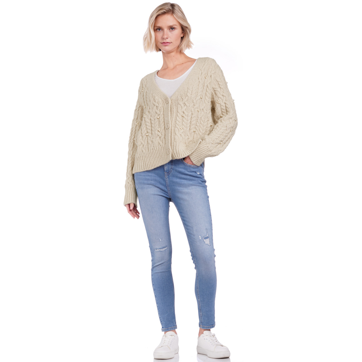 Damen Strickjacke mit Perlen