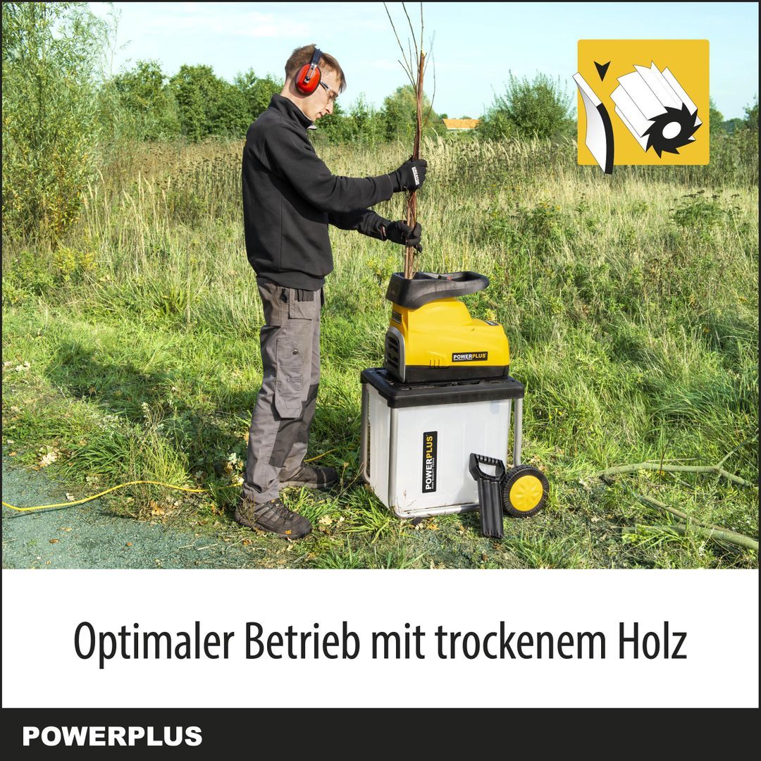 VARO Powerplus Elektro-Häcksler POWXG6462 - Gartenhäcksler 2800 W, Max. Ø45 mm, Schieber, Garten Häcksler Räder und 60 l Fangsack inbegriffen, Gartengeräte