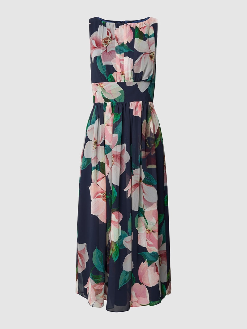 Cocktailkleid mit floralem Muster in dunkelblau