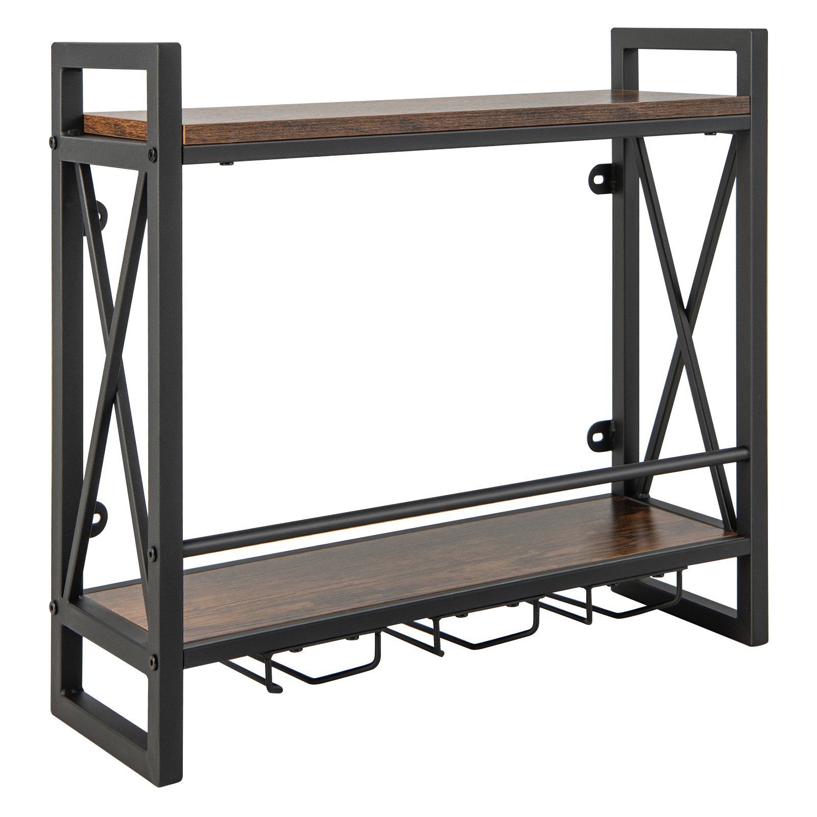 COSTWAY Weinregal, Wand, Holz mit Metallrahmen, Weingläserhalter, 20x60x55cm