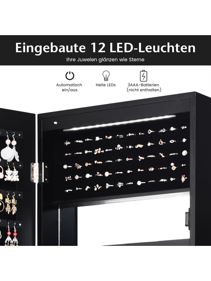 COSTWAY Schmuckschrank mit LED 120cm in Schwarz günstig kaufen onesize