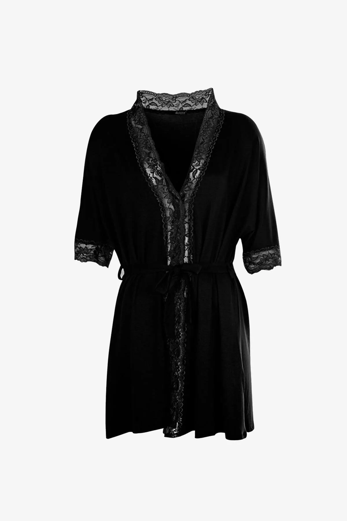 AYYILDIZ  59441 Schwarzes Morgenkleid aus gekämmter Baumwolle