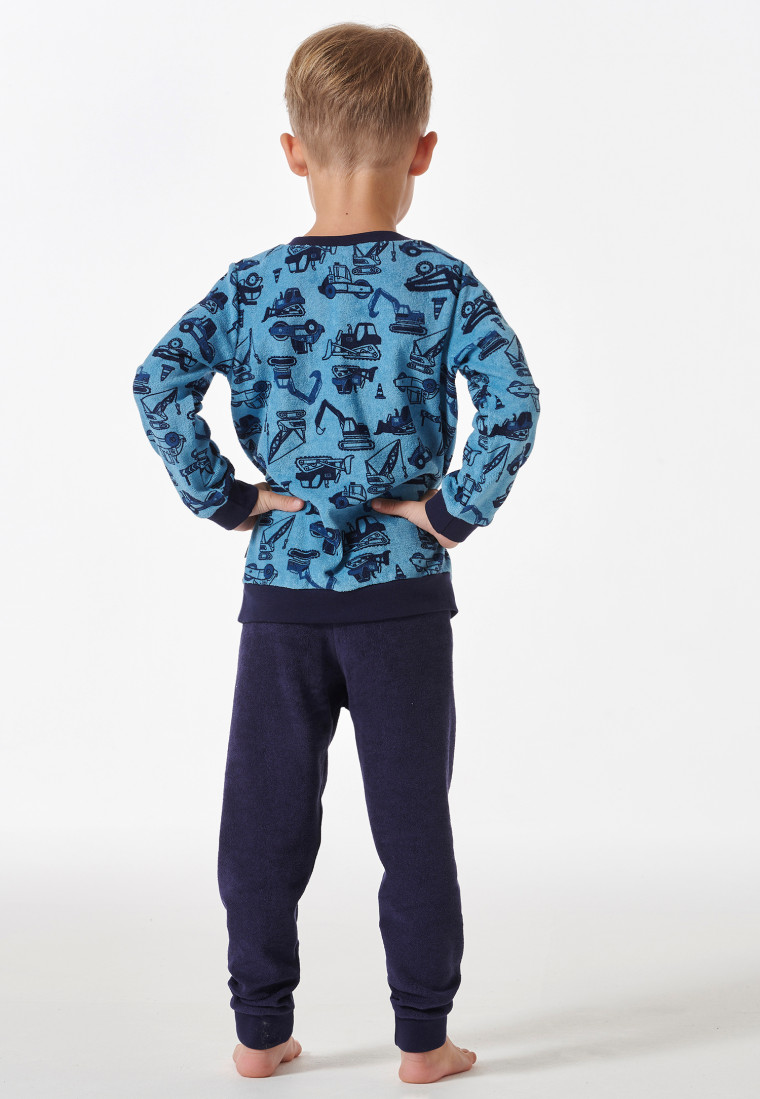 Schlafanzug lang Bündchen Baustellen-Fahrzeuge hellblau - Boys World