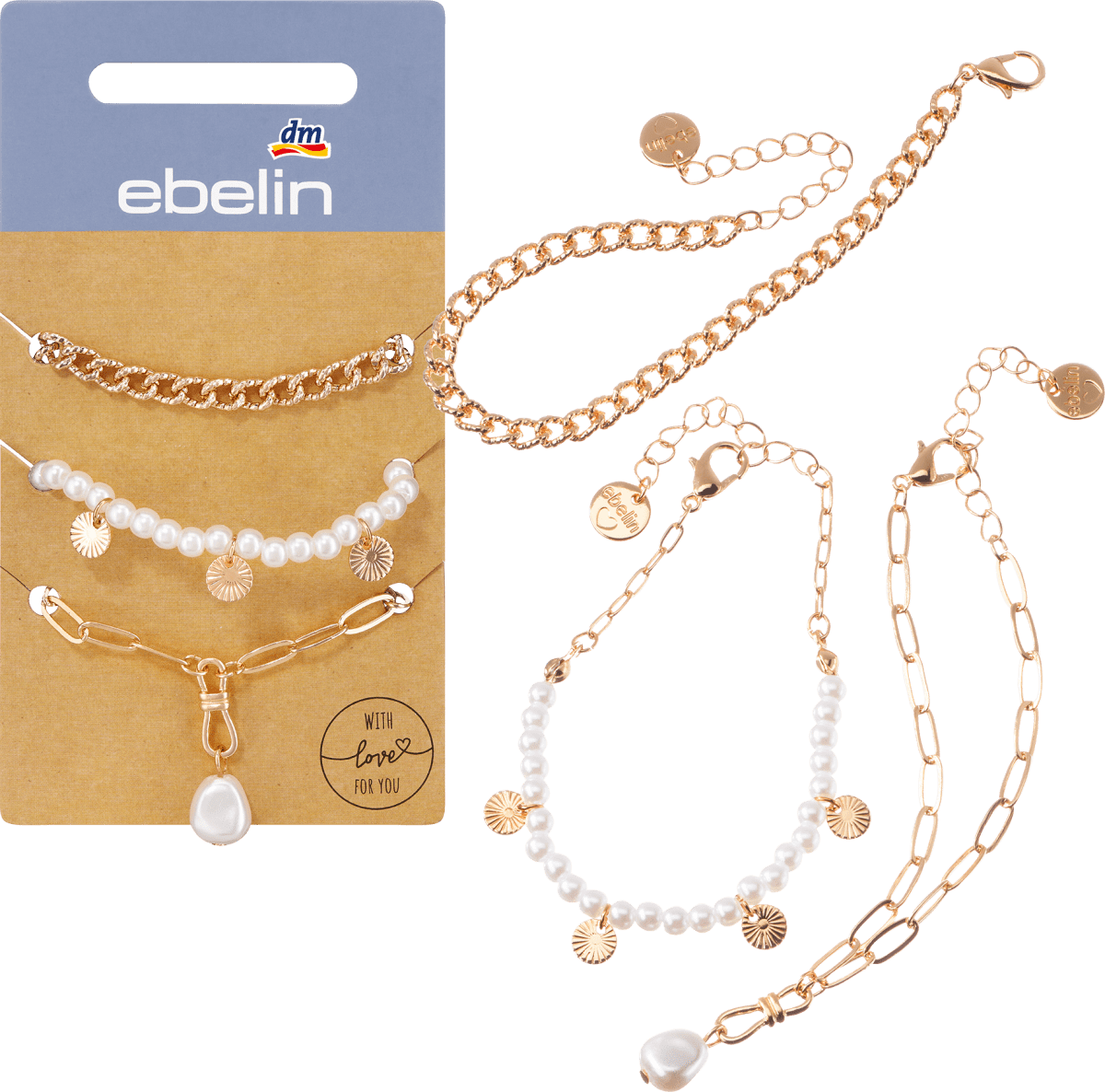 Armbänder mit Perlen Gold-Optik, 3 St