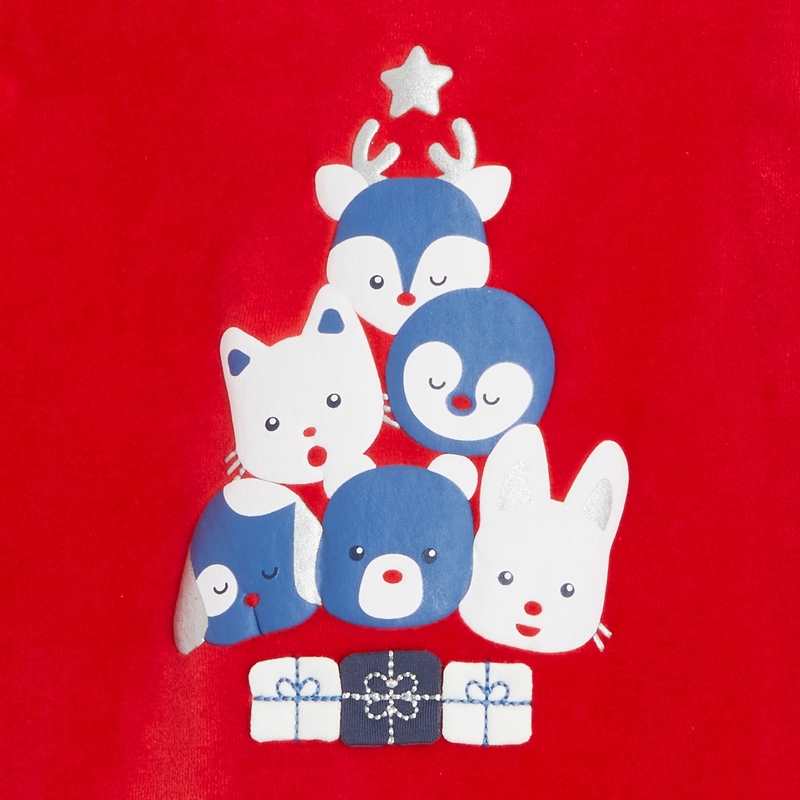 Dors-bien velours animaux Noël rouge bébé garçon