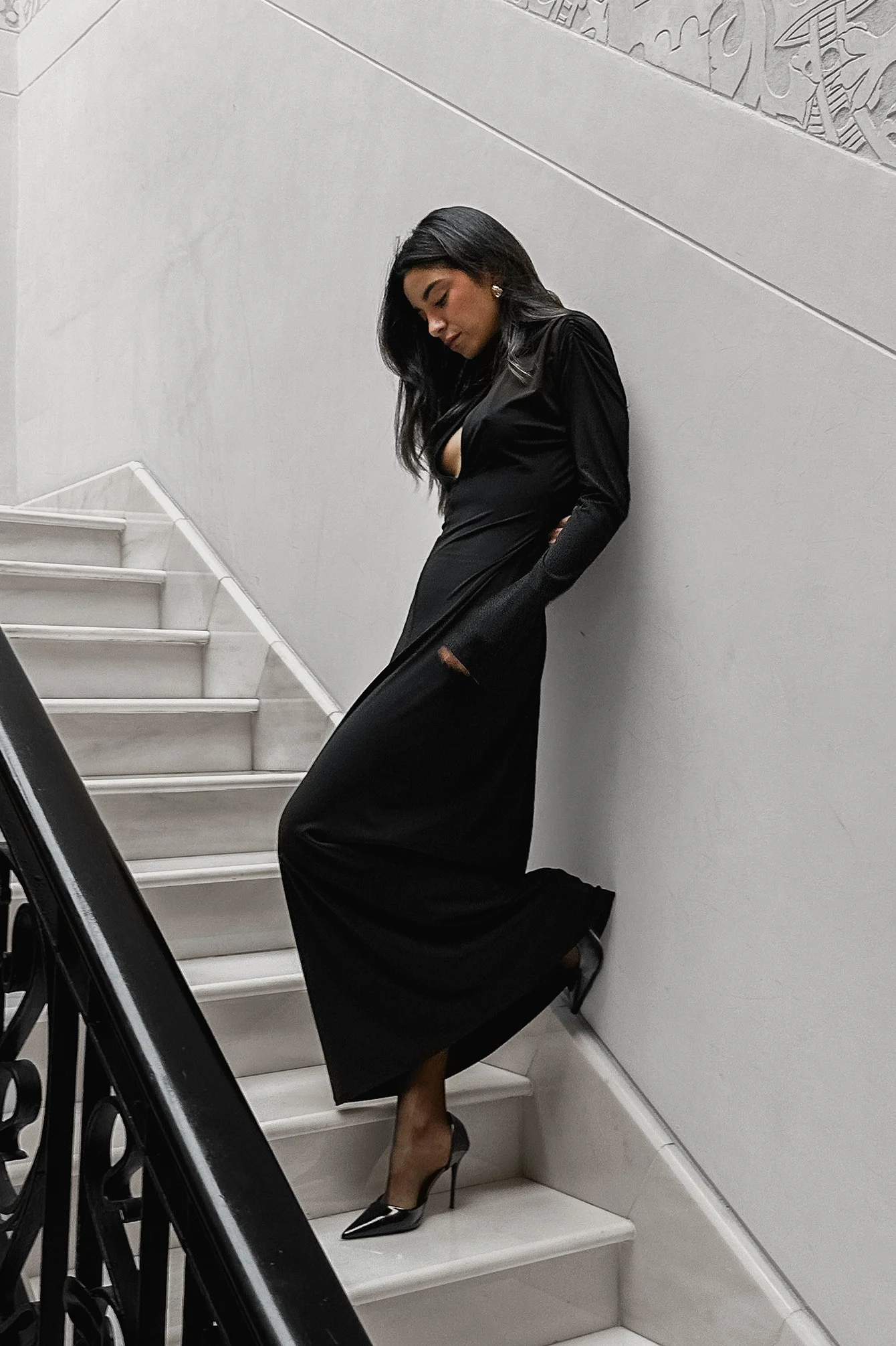 Wasserfall-Maxikleid aus Jersey mit Cut-out-Detail