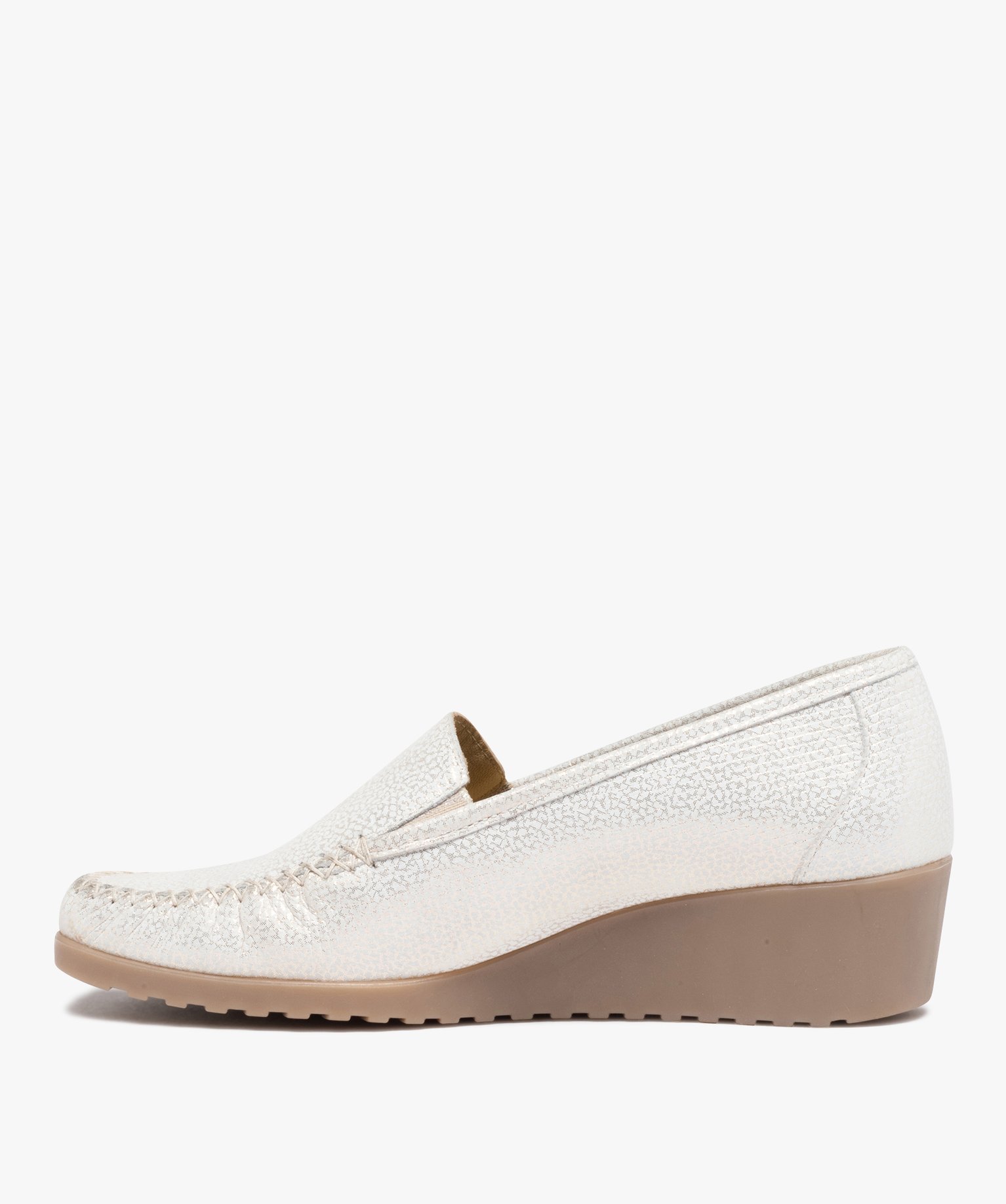 Mocassins femme confort dessus cuir métallisé souple blanc | GEMO