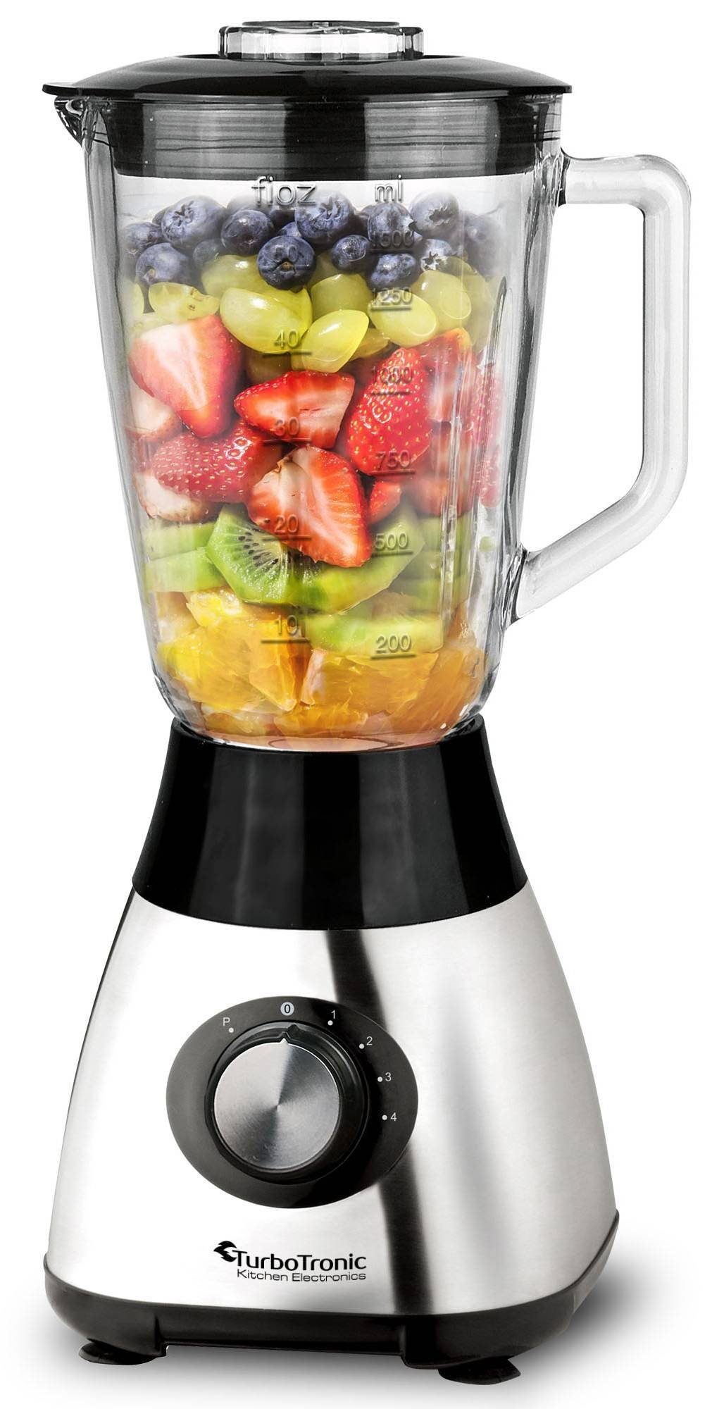TurboTronic by Z-Line Standmixer BG5 - 1200 Watt mit 1,5L Glasbehälter, 1200 W, Edelstahl Glas Smoothie Mixer Maker Ice Crush Funktion Blender