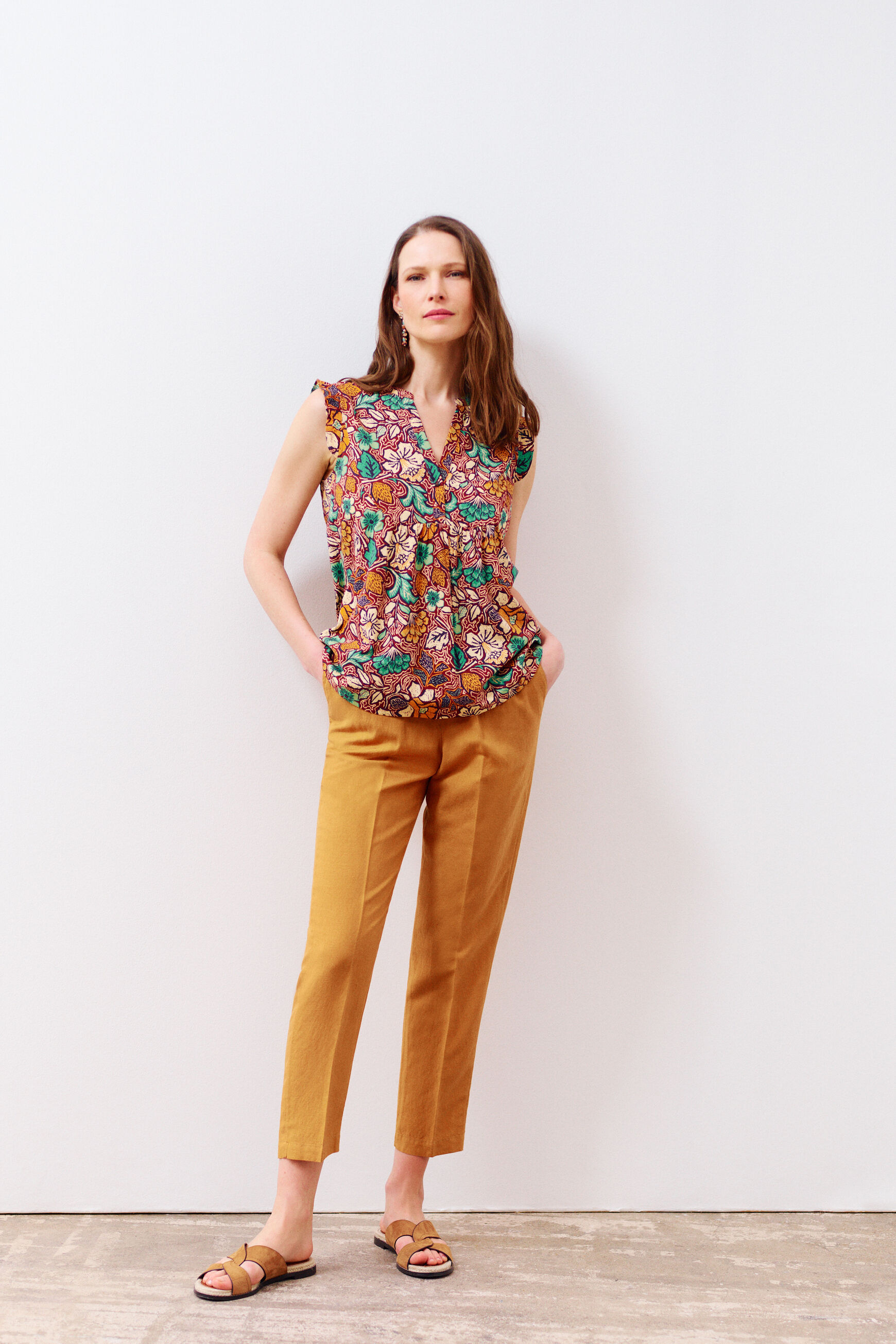 pantalon luc marron cognac femme