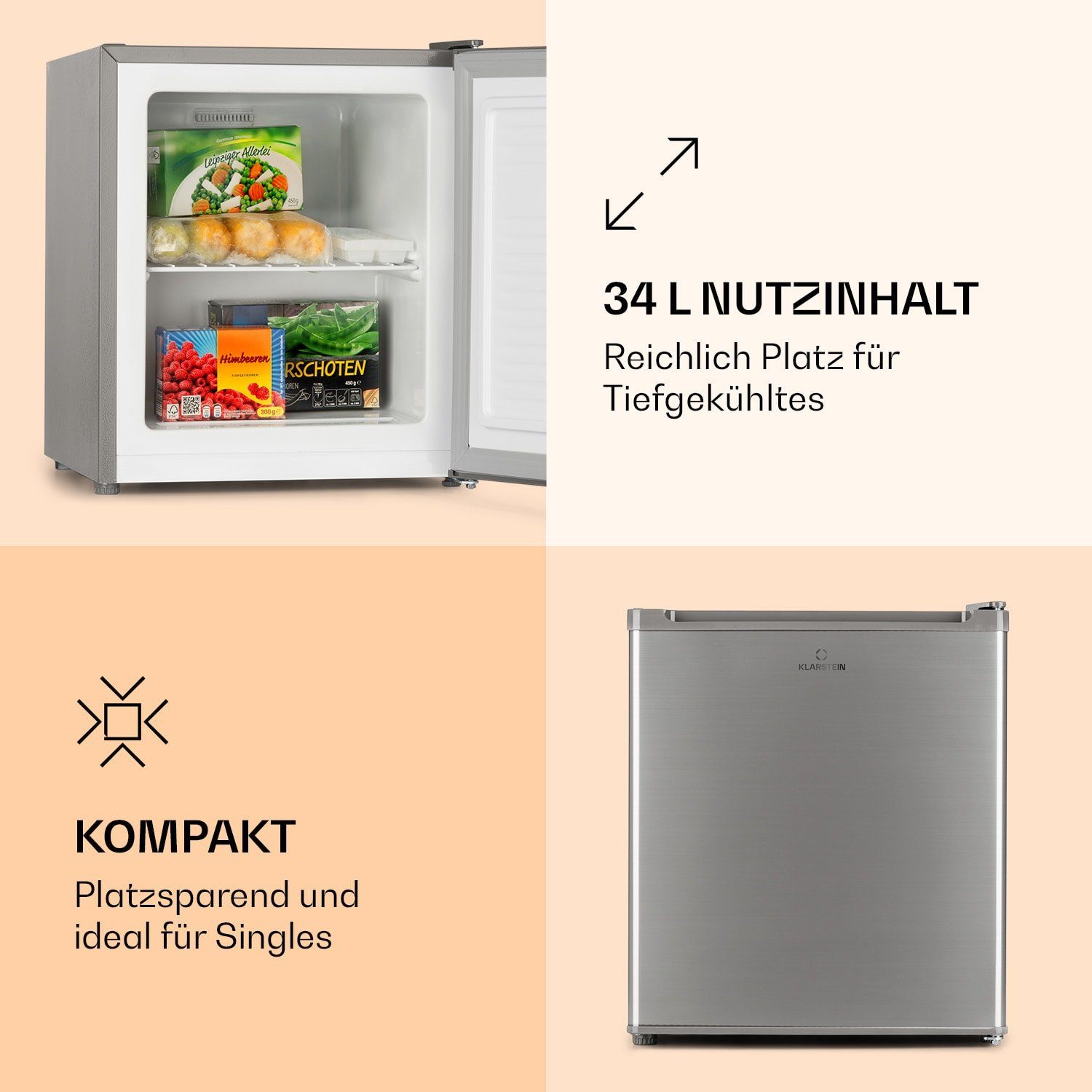 Klarstein Gefrierschrank HEA9-Garfield-Eco-S 10032196A, 52 cm hoch, 44 cm breit, Tiefkühlschrank freistehend Gefriertruhe Gefrierschrank groß Kühltruhe