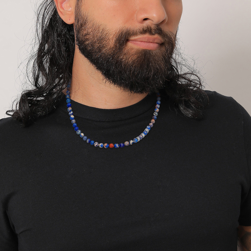 KUZZOI KUZZOI Collier Hommes perles avec des pierres d'agate en argent sterling 925 collier