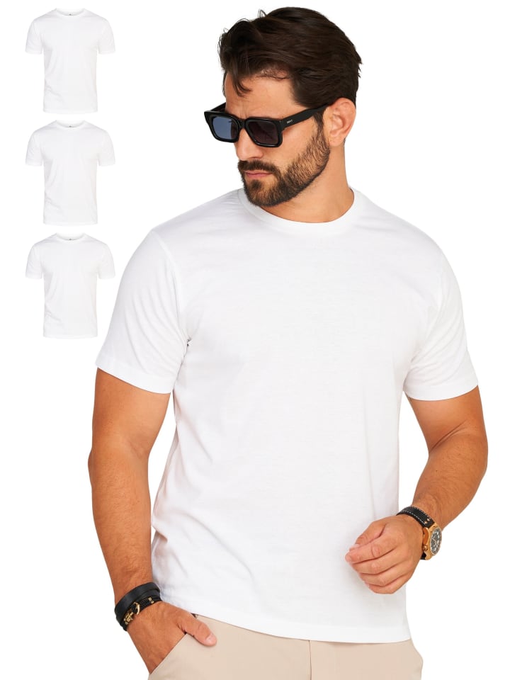 DAILY COTTON T-Shirt - BASETEEO 3er Pack Rundhals O-Neck in Weiß günstig kaufen