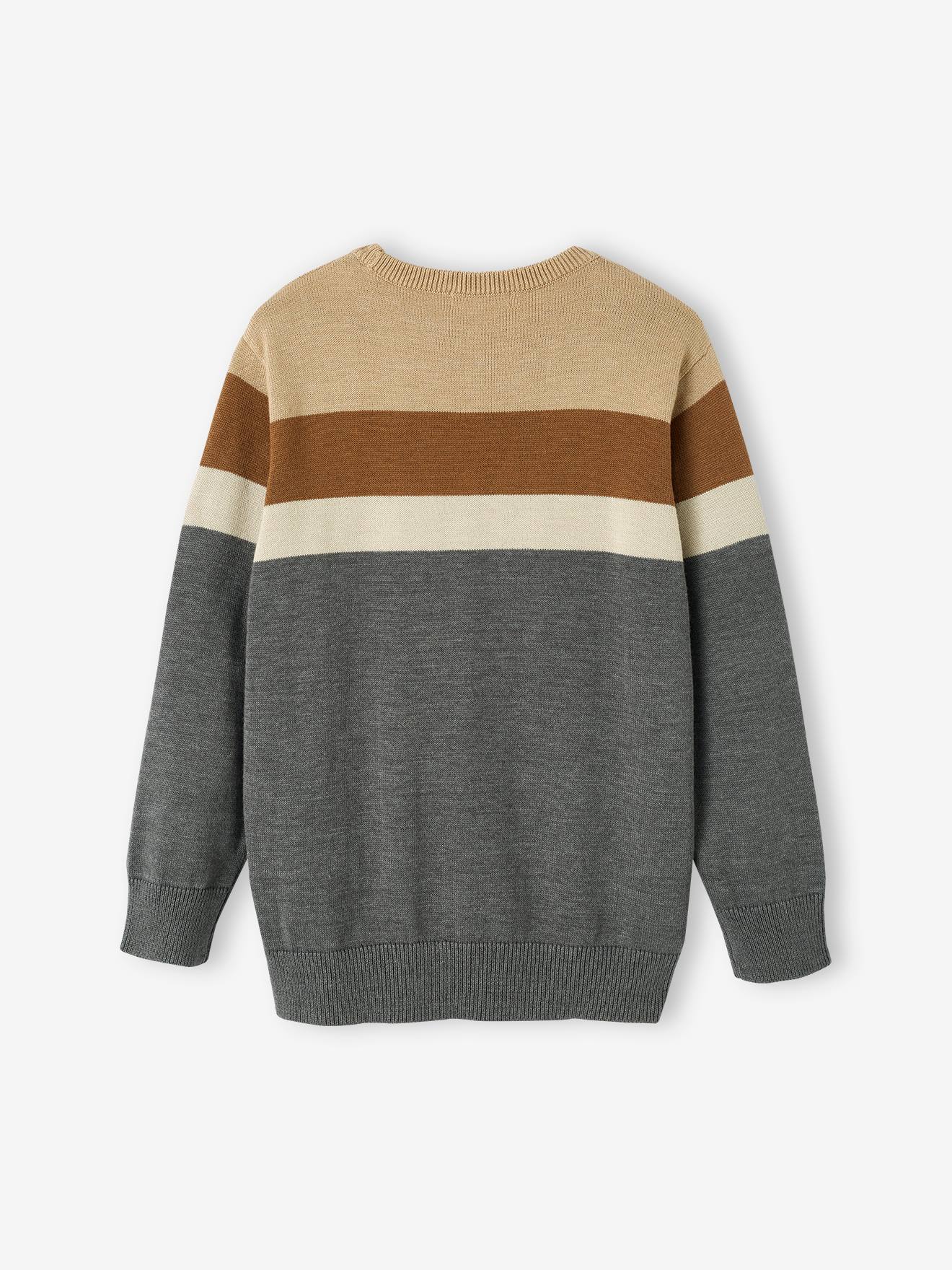 Vertbaudet Jungen Feinstrickpullover mit Streifen Oeko-Tex - grau meliert