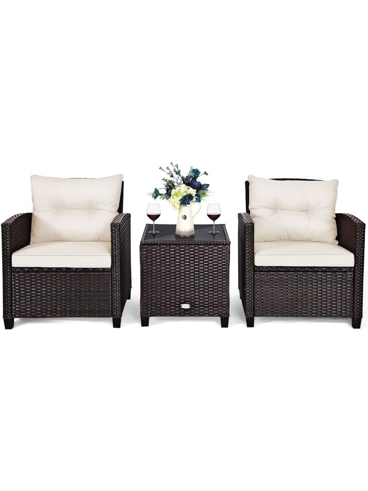 COSTWAY 3-tlg. Polyrattan Lounge Set in Weiß günstig kaufen onesize