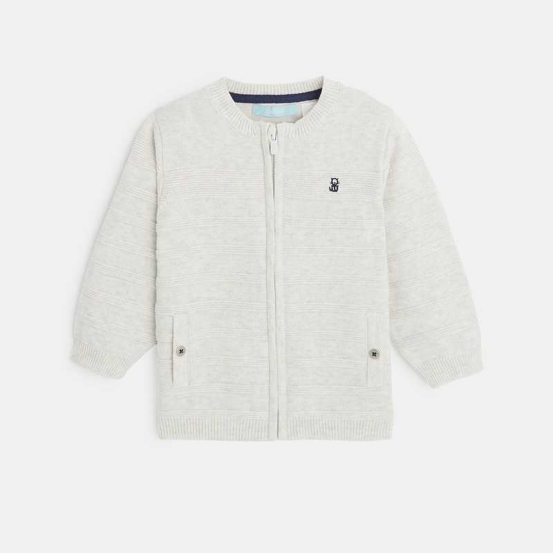 Gilet zippé maille fantaisie blanc bébé garçon