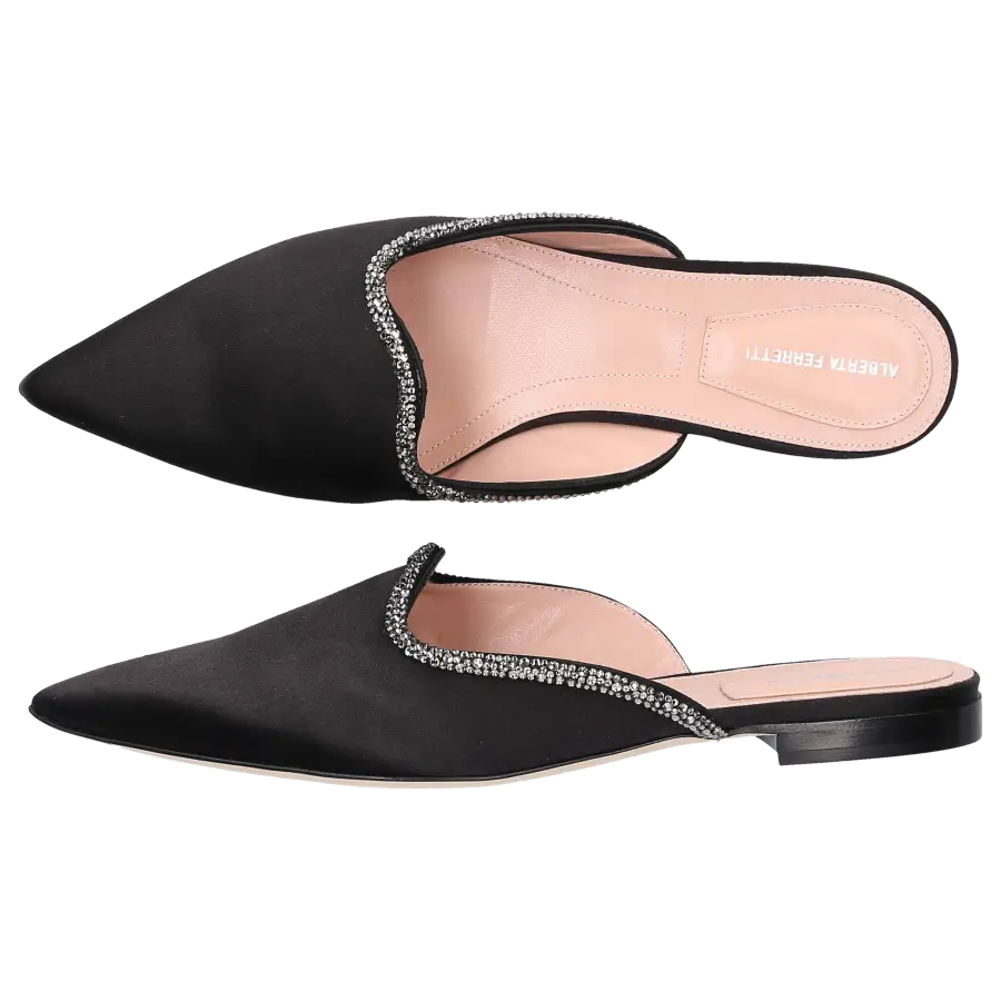 Alberta Ferretti - Slipper A1103 Satin - schwarz
