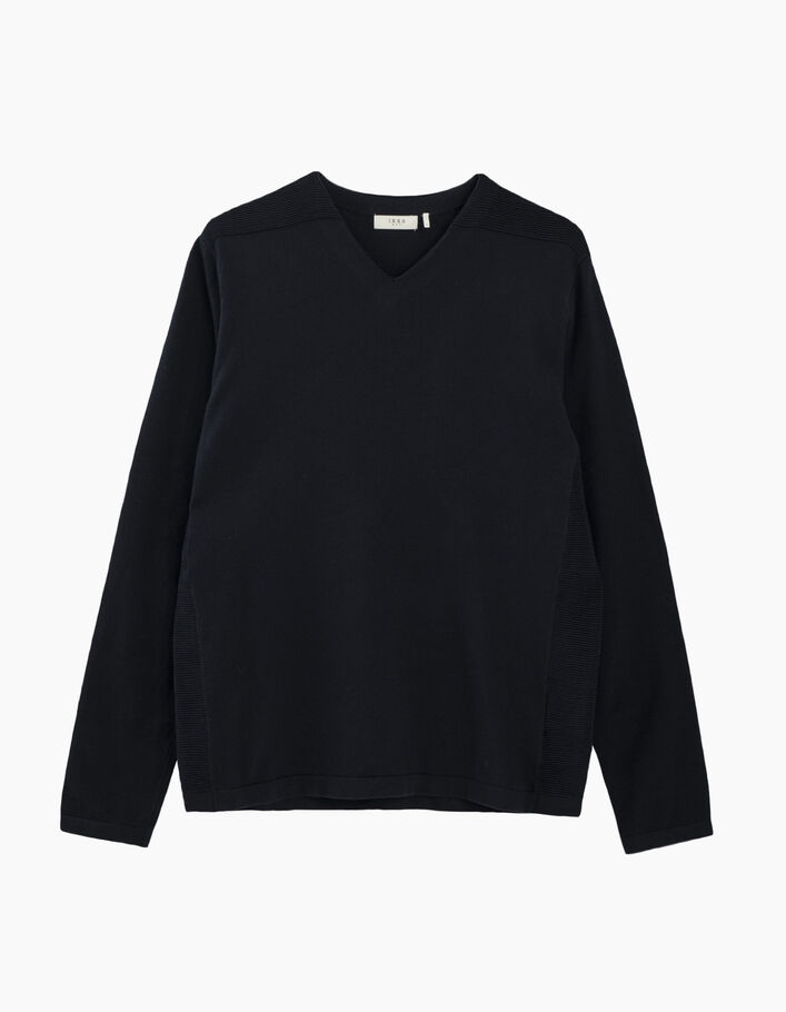 Pull marine à côtes Ottoman et col V Homme