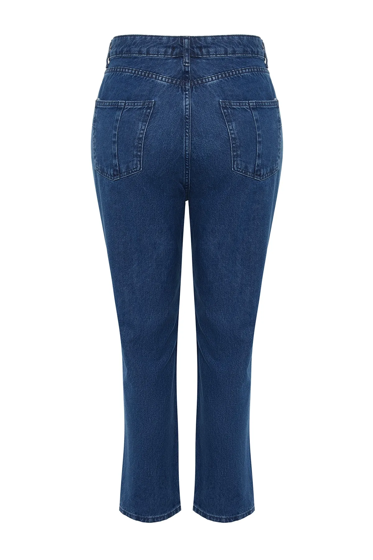 Trendyol Curve  Dunkelblaue Destroy-Jeans im Mom-Fit-Stil mit detaillierten Details TBBSS23CJ00019