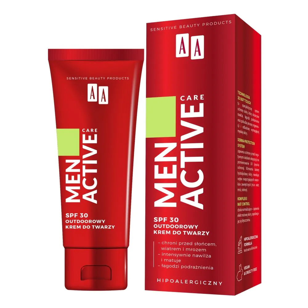AA Men Active Care udendørs ansigtscreme SPF 30