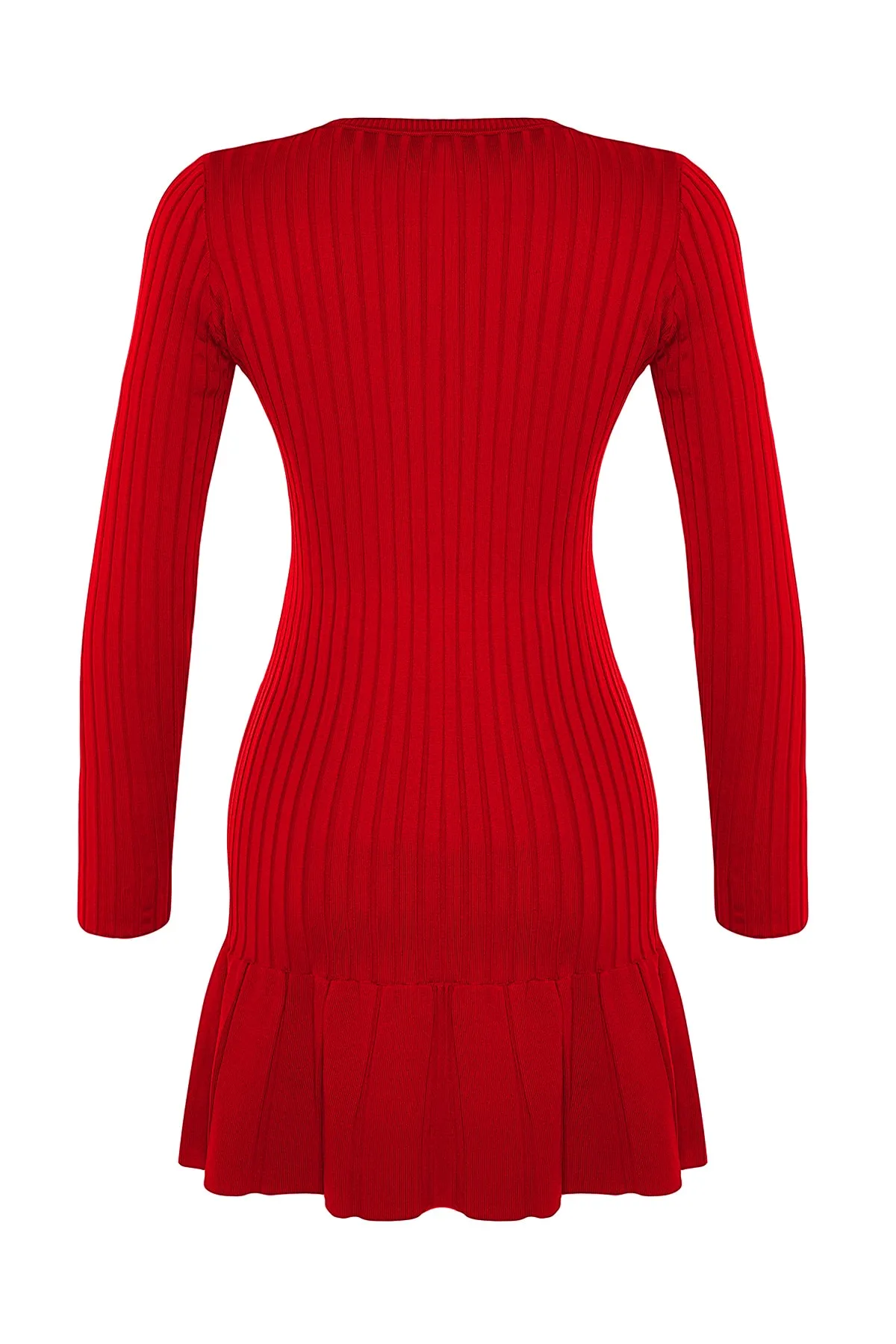 Trendyol Collection  Rotes Mini-Strickkleid mit Rundhalsausschnitt TWOAW24EL00013
