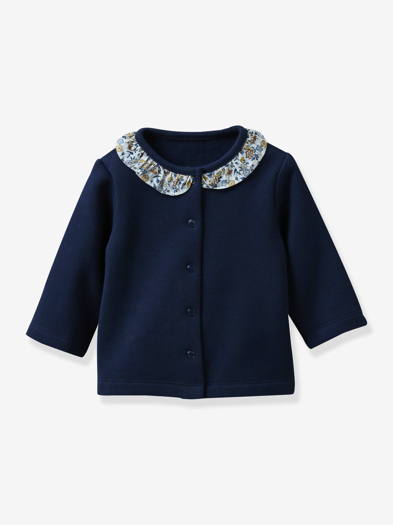 Cardigan Bébé col en tissu Liberty CYRILLUS marine