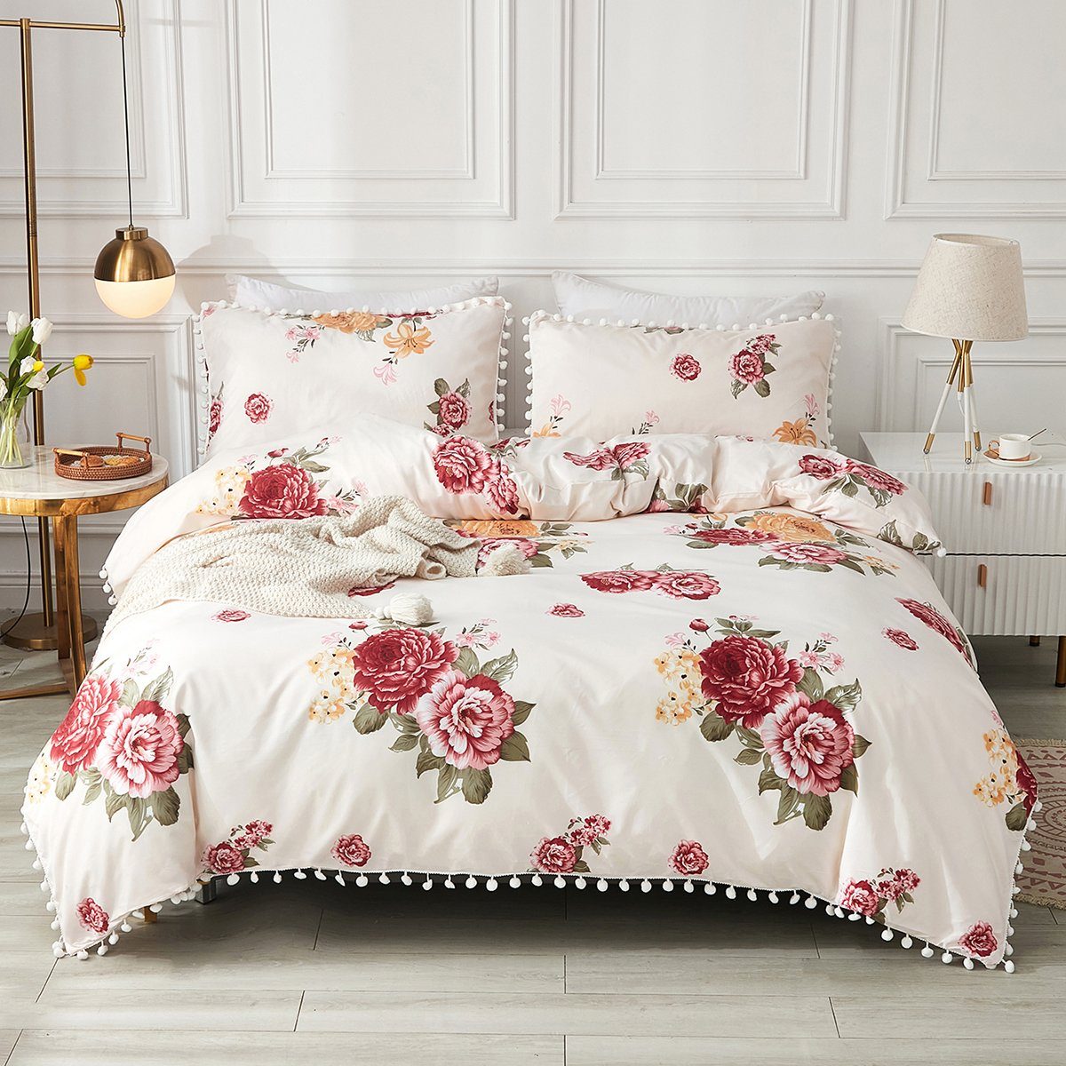 Bettwäsche, HOMEIDEAS, Polyester, 2 teilig, Blume-Bettbezug-Set, Kissenbezug 50×75cm