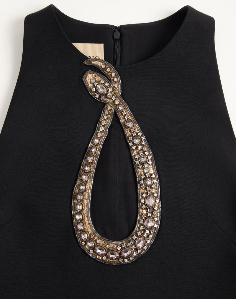 Vestido curto de crepe bordado de alta costura