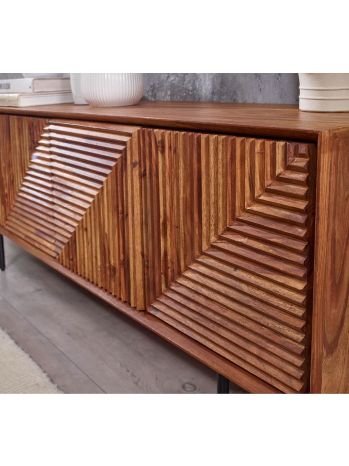 KADIMA DESIGN Lowboard Massivholz 140x54x33 cm TV-Kommode mit vier Türen, günstig kaufen onesize