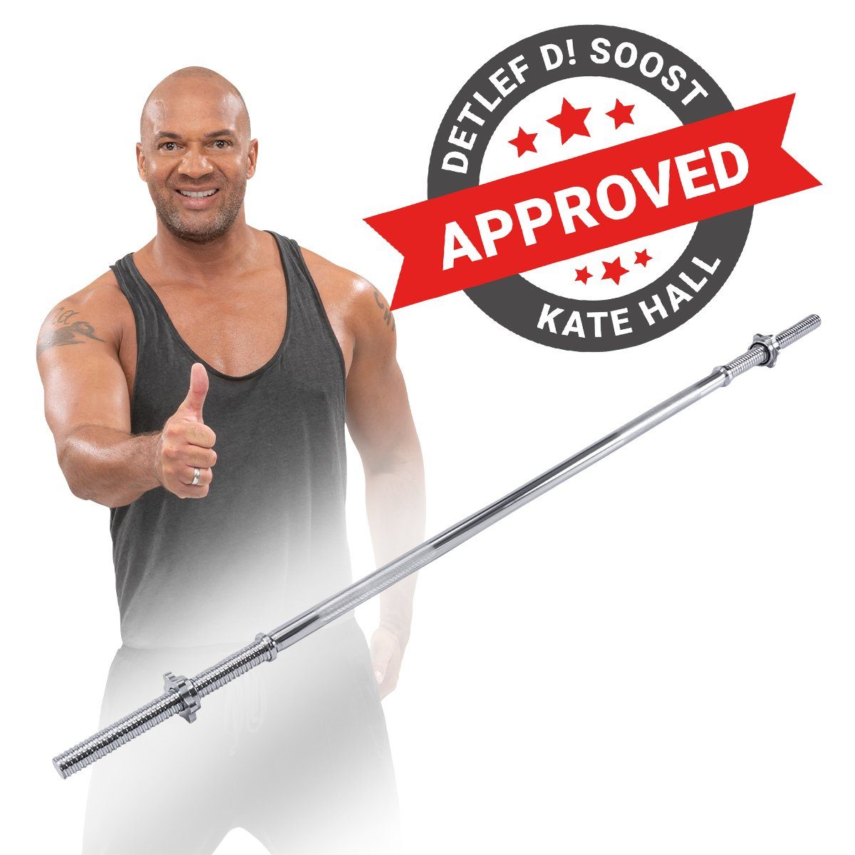 Miweba Sports Langhantelstange Profi Langhantel Stange LH300 inkl. Sternverschlüsse, Stahl, 150,00 cm (Workout, Training, Ganzkörpertraining, Muskelaufbau, Krafttraining, Hanteltraining, 3-tlg., Ø30mm, 150.0 x 6.7 x 6.7 cm, 230 kg max. Belastung, Sta