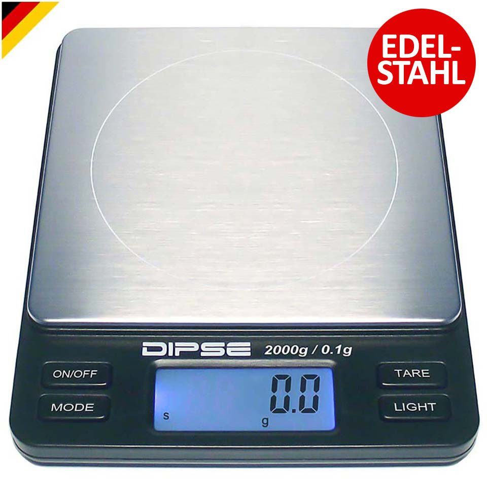 Dipse Küchenwaage TP-2000 Digitalwaage mit Auflösung 0,1 und Wiegelast von 2000g