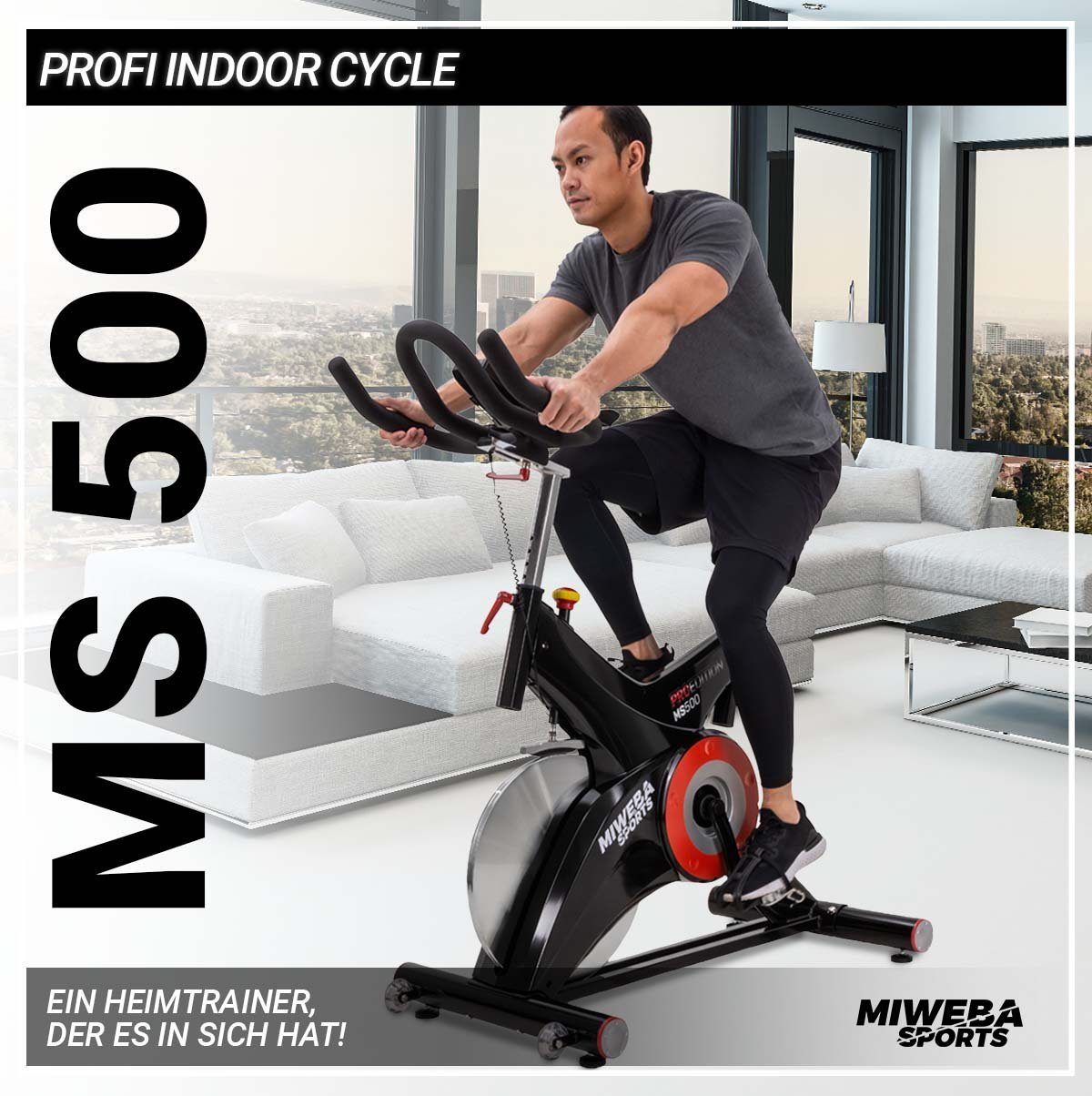 Miweba Sports Speedbike Profi Indoor Cycle Bike MS500 inkl. Pulsgurt - 25 Kg Schwungmasse (Sportgeräte für zu hause, Heimtrainer Fahrrad, Trimmrad, Fahrradtrainer, Cardio, Sport, Training, Ganzkörpertraining, 2-tlg., iConsole+, Kinomap-App, Pulsmesse