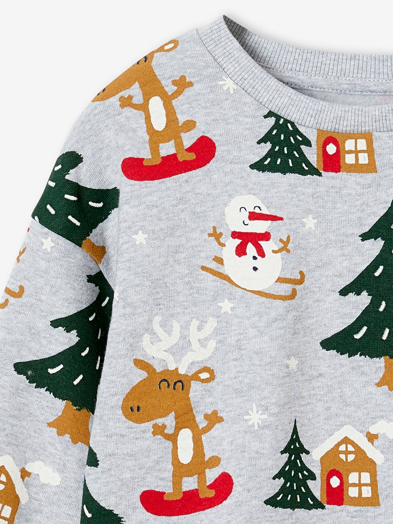 Vertbaudet Jungen Weihnachts-Sweatshirt - grau meliert