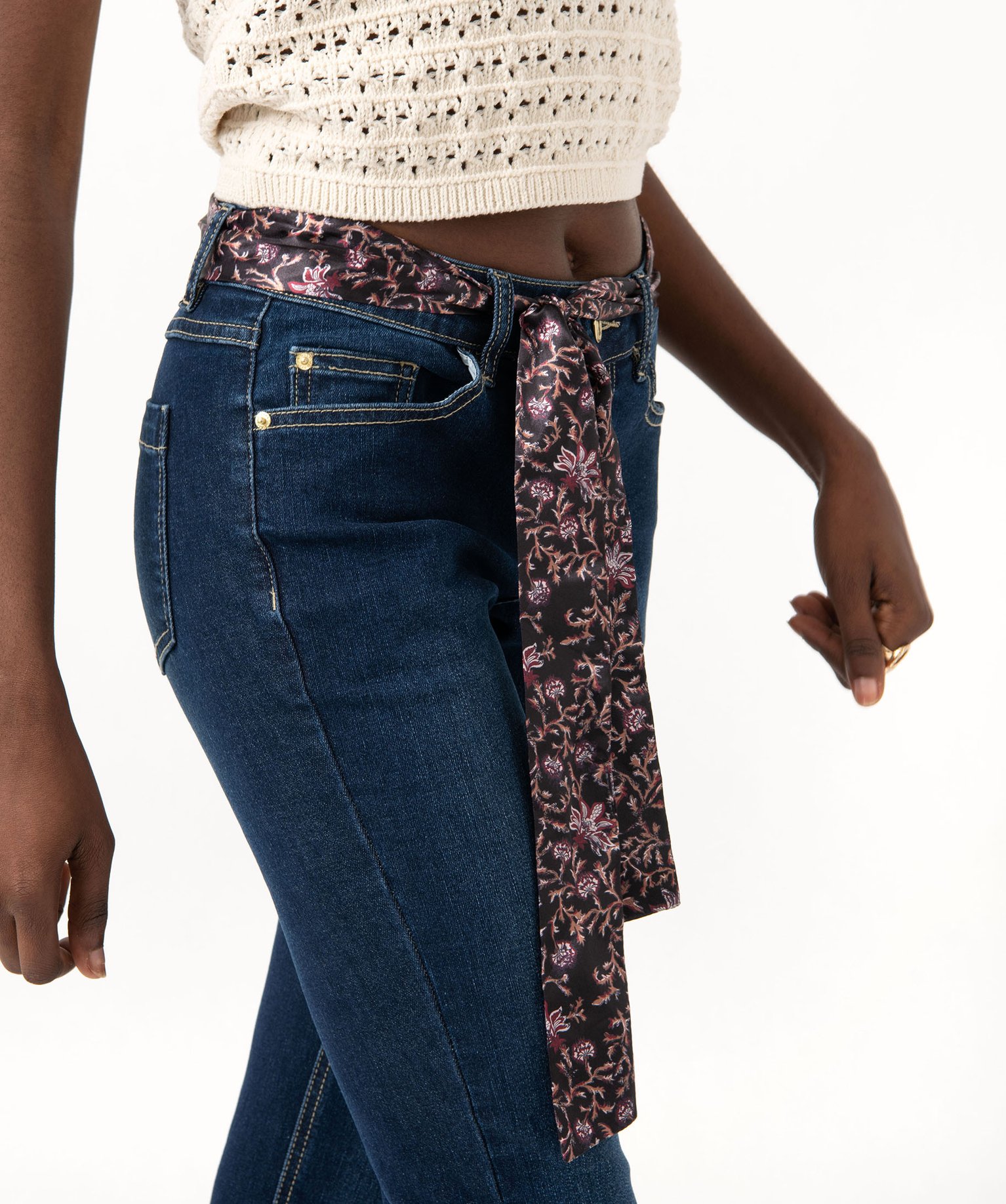 Jean Regular stretch avec ceinture foulard femme brut | GEMO