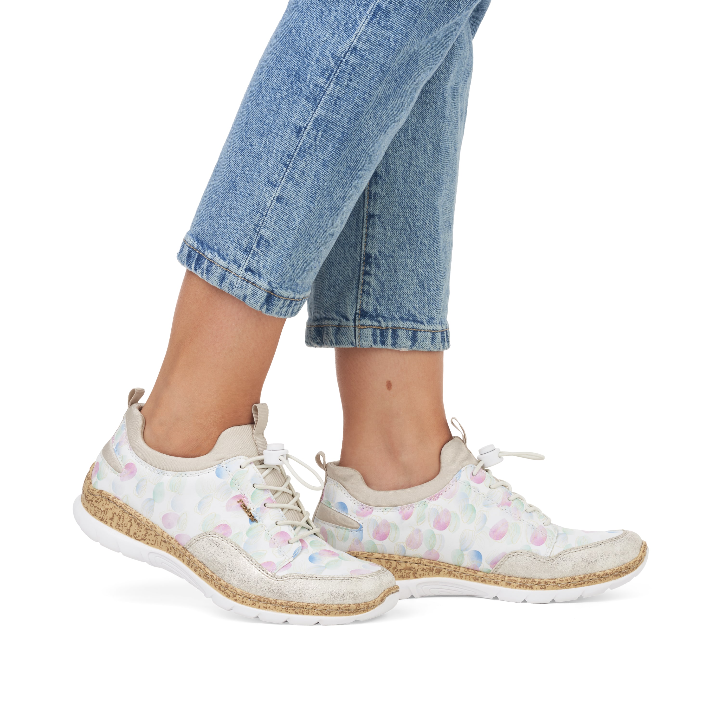 Rieker Damen Slipper weiss-multi-cremebeige