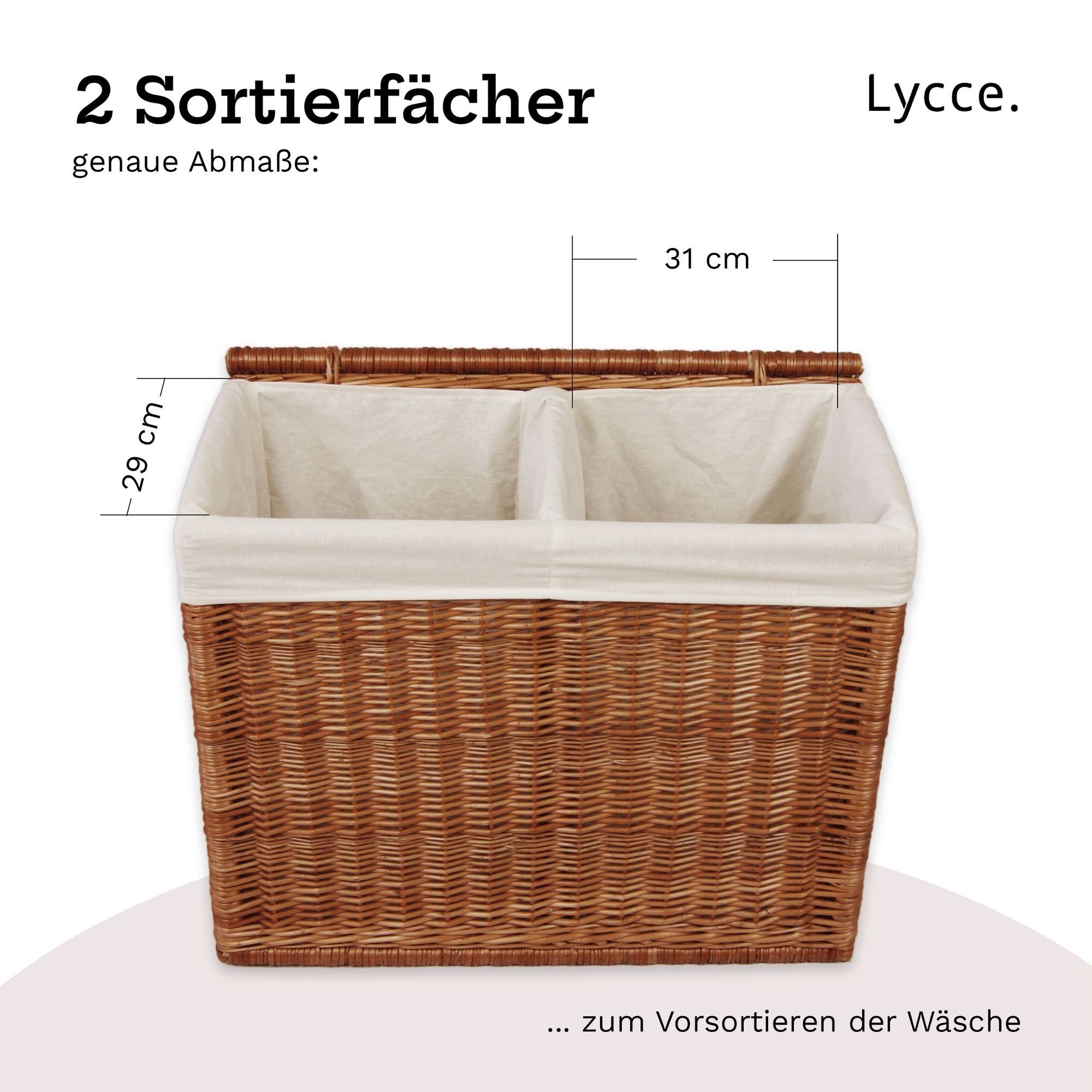 animal-design Wäschekorb, Wäschekorb 2 Fächer 120 l Wäschesortierer Weide natur 67 x 33 x 56 cm
