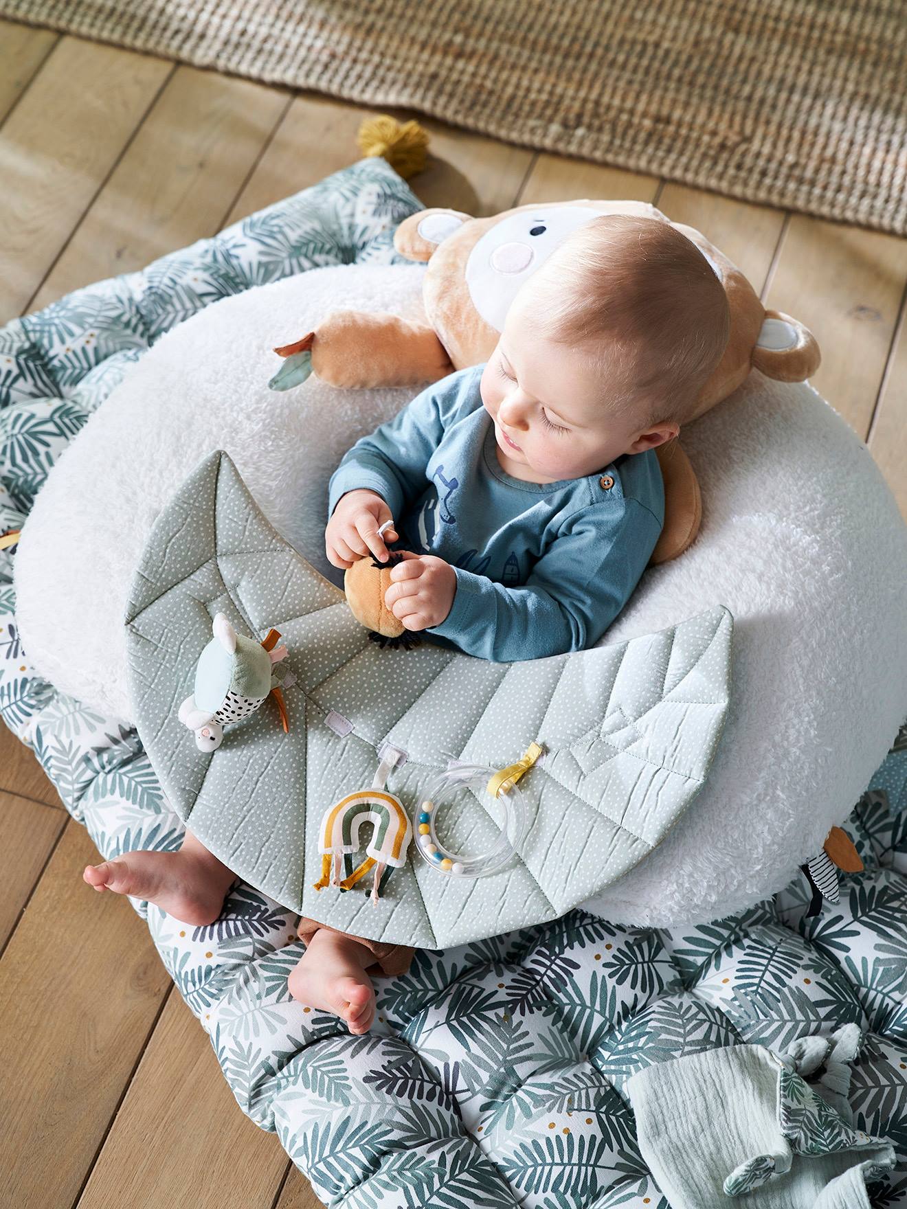 Vertbaudet Baby Activity-Kissen - weiß bedruckt/rosa welt
