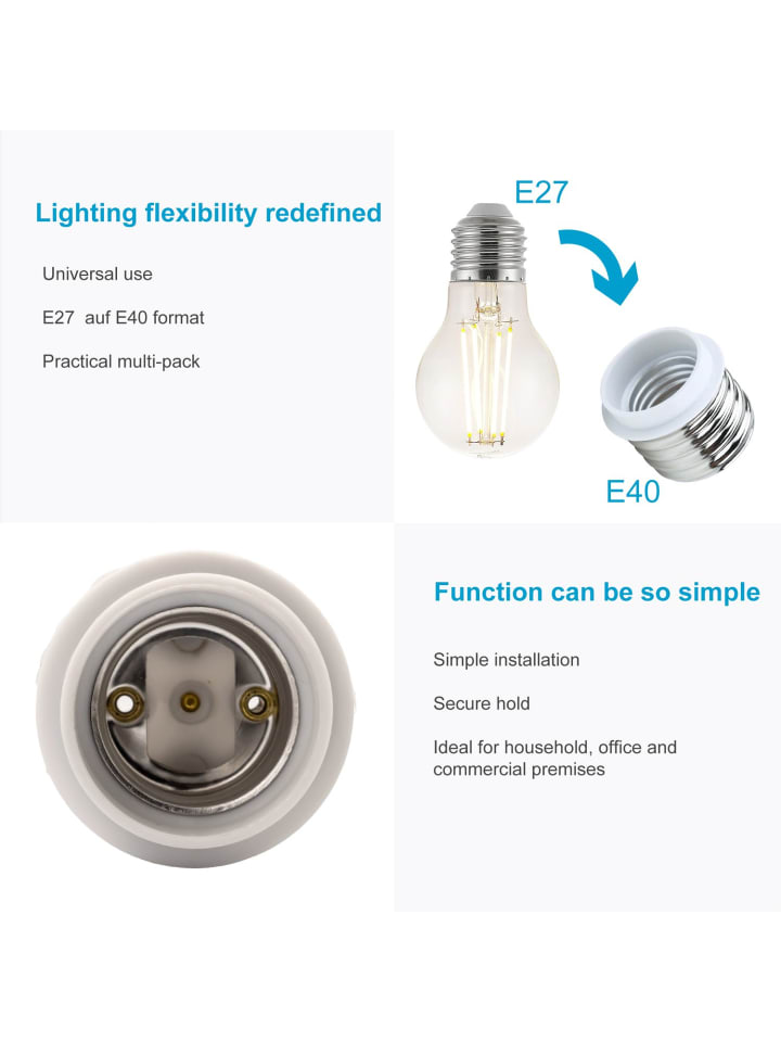 Intirilife 4er Set Lampenadapter E27 auf E40 in WEISS günstig kaufen onesize