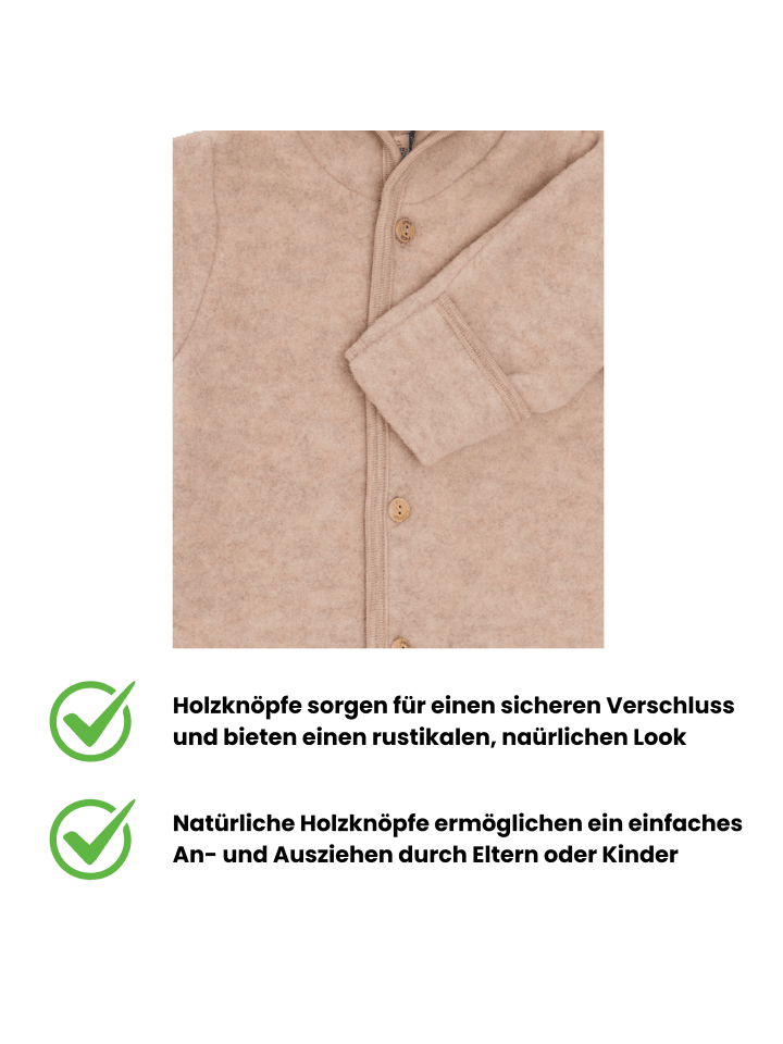 Kinderhaus Blaubär Baby-Overall mit Kapuze, Holzknöpfen & Mulltuch Blaubaer in Sand Melange günstig kaufen 50/56