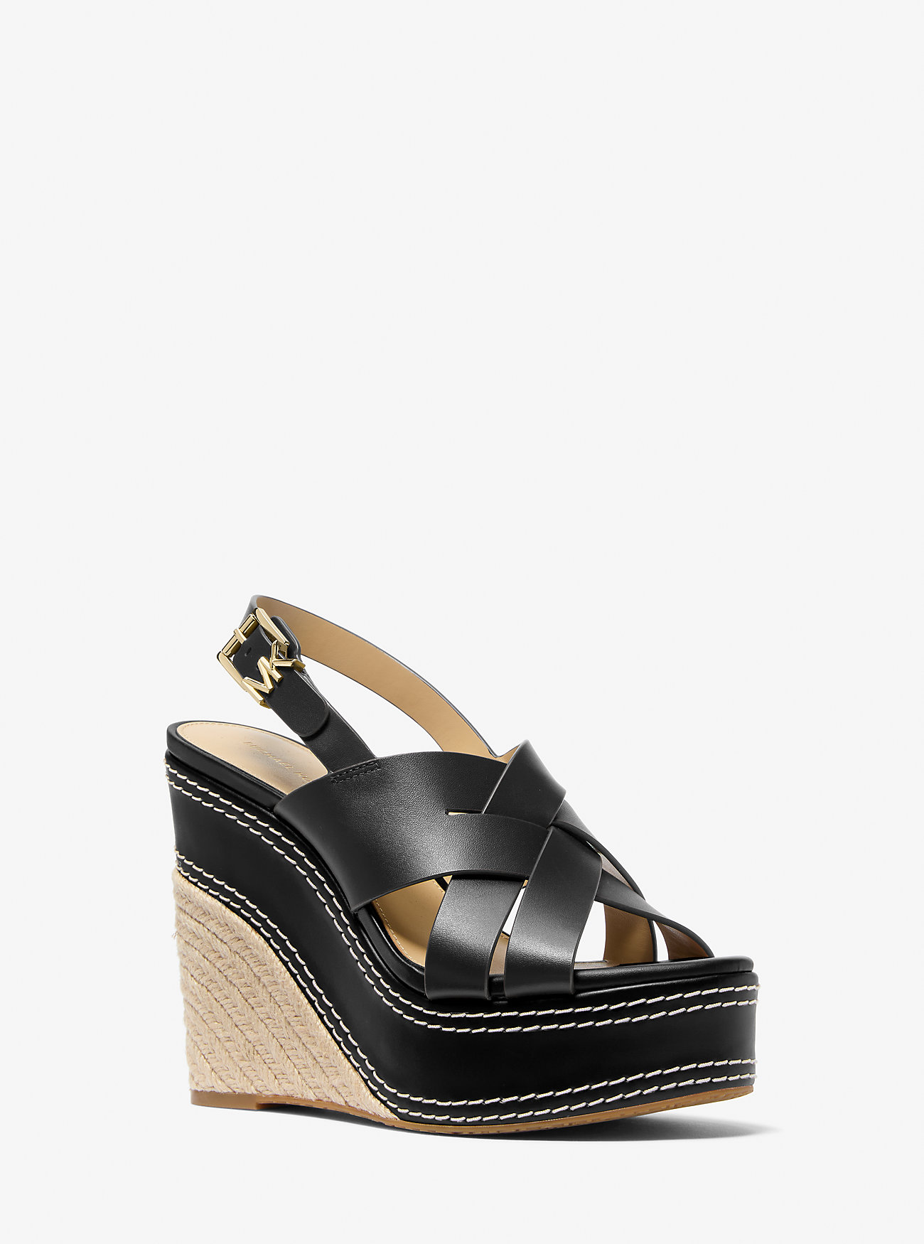 Nora Leather Wedge Sandal - BLACK