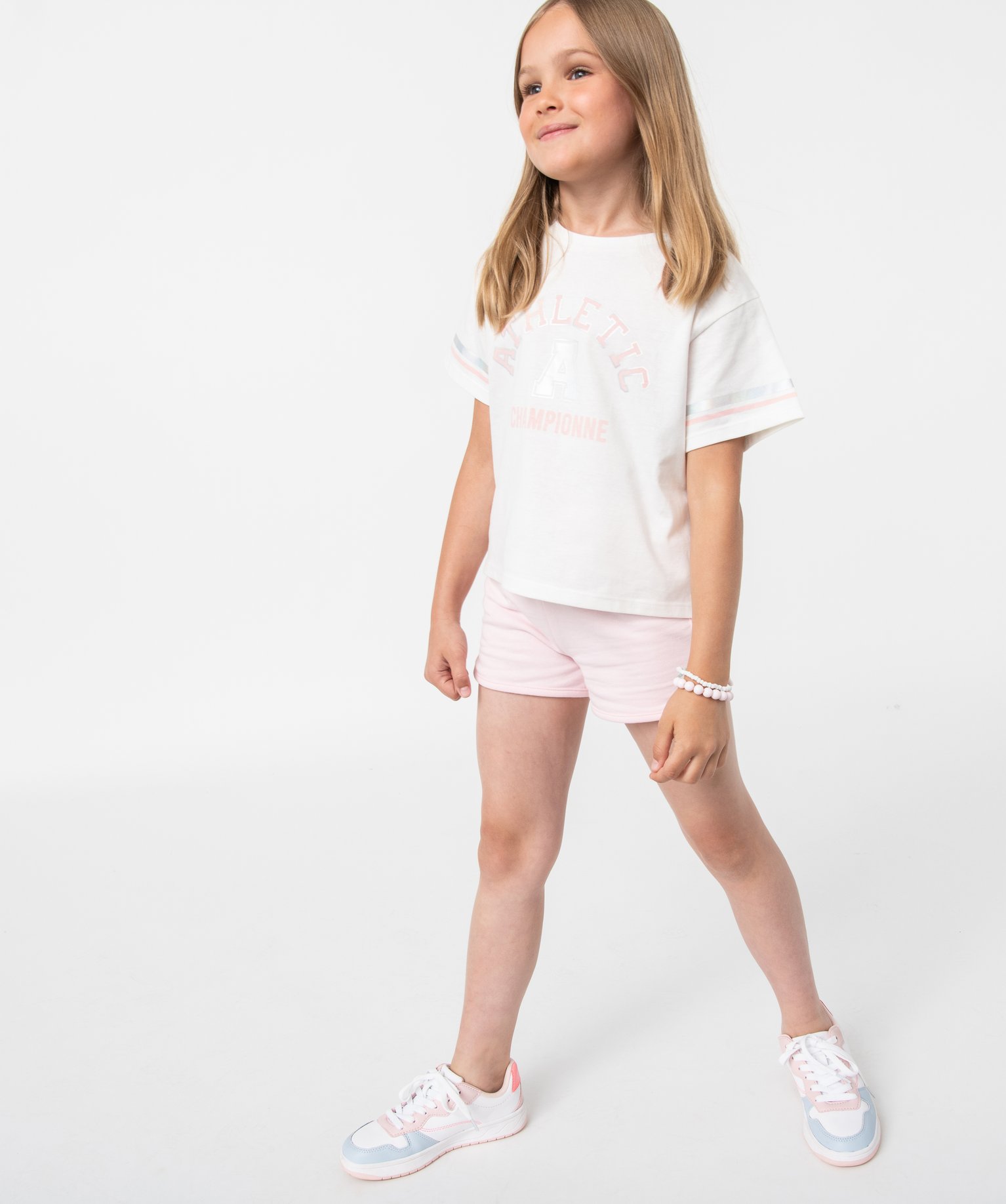 Tee-shirt fille oversize à manches courtes et motif irisé ecru | GEMO