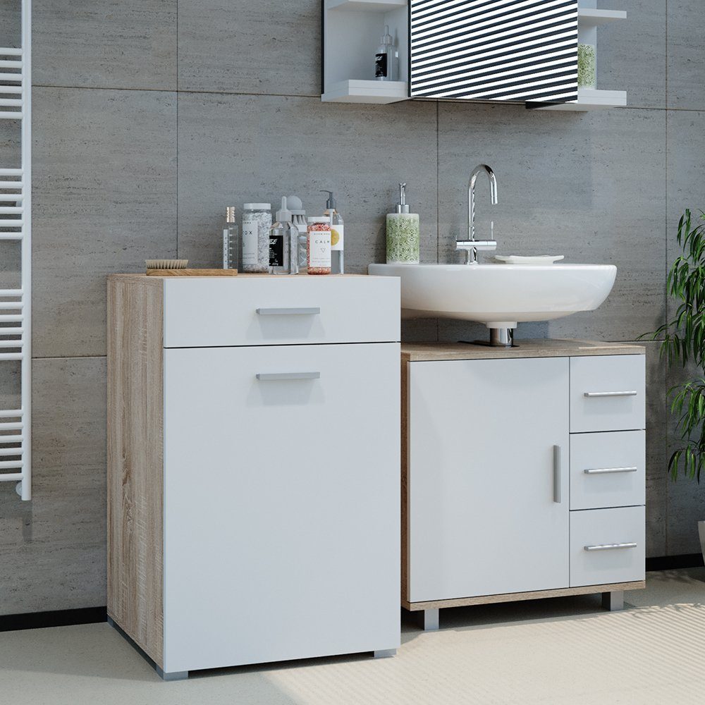 Vicco Wäscheschrank Wäschekorb Badschrank MATTEO XL 1xKipptür Sonoma / Weiß