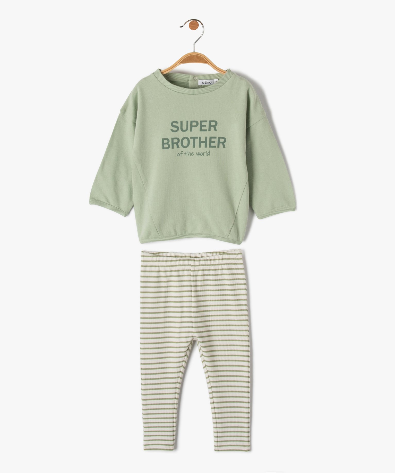 Ensemble bébé Garçon 2 pièces : sweat + pantalon en mail... vert clair | GEMO
