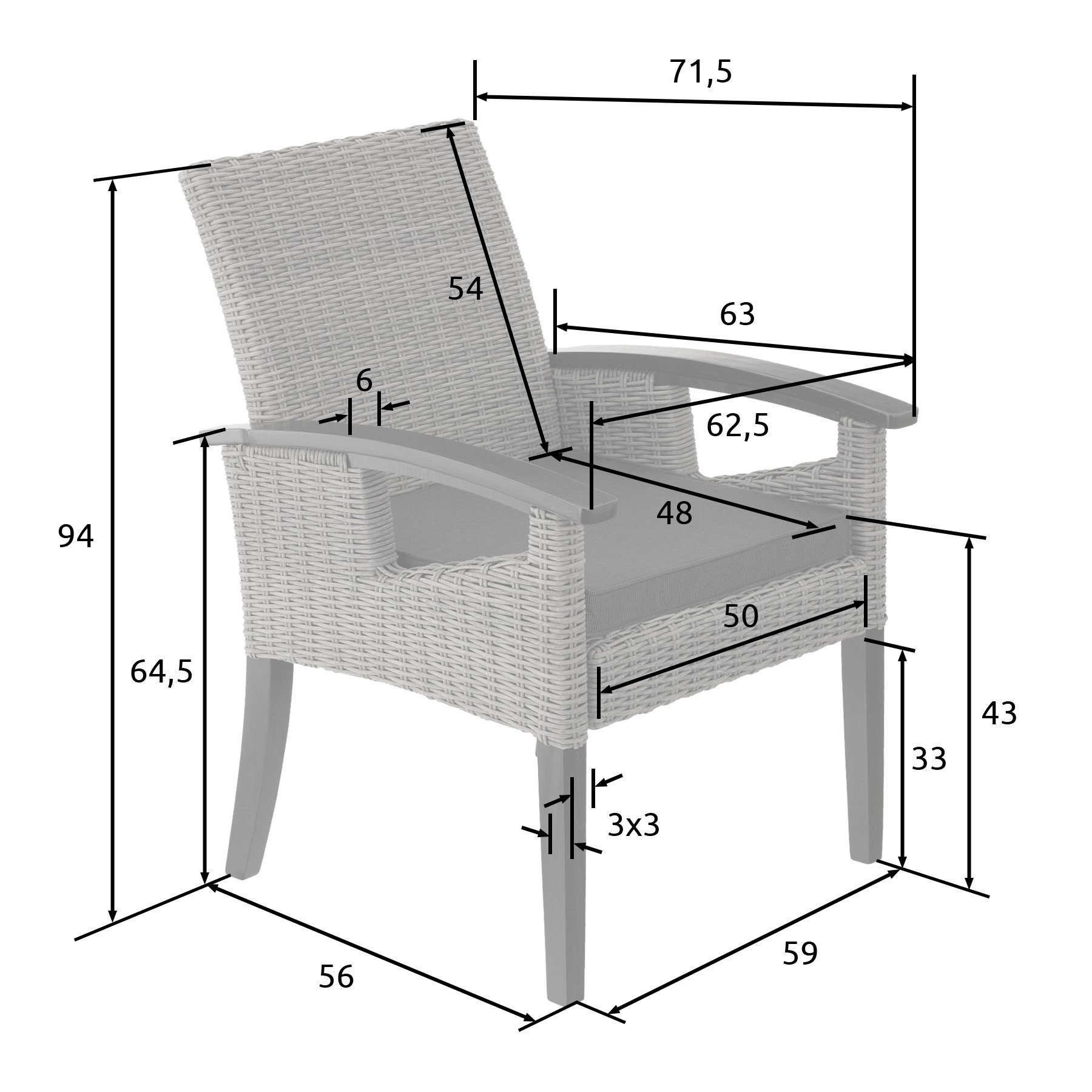 tectake Rattanstuhl Rosarno (1er, 1 St), Pflegeleicht