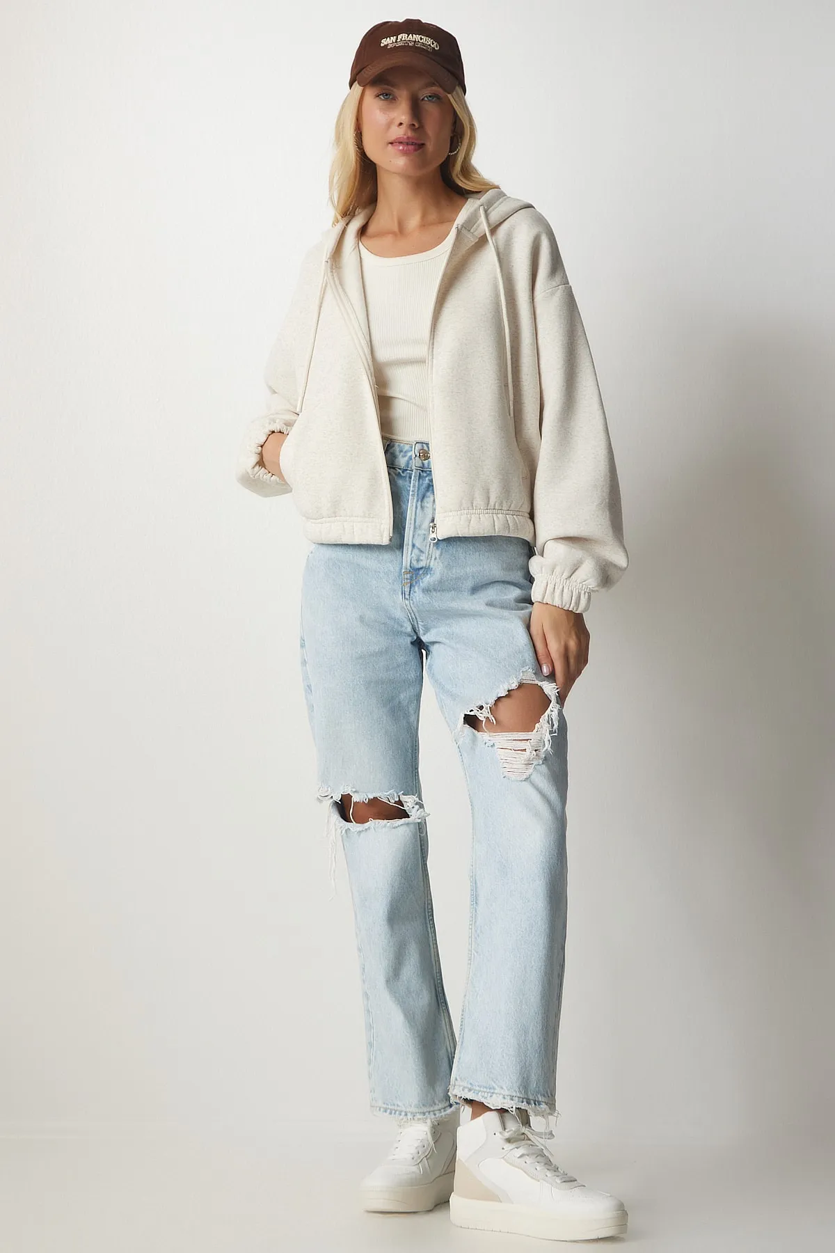 Happiness İstanbul  Sweatshirt - Beige - Regular Fit
