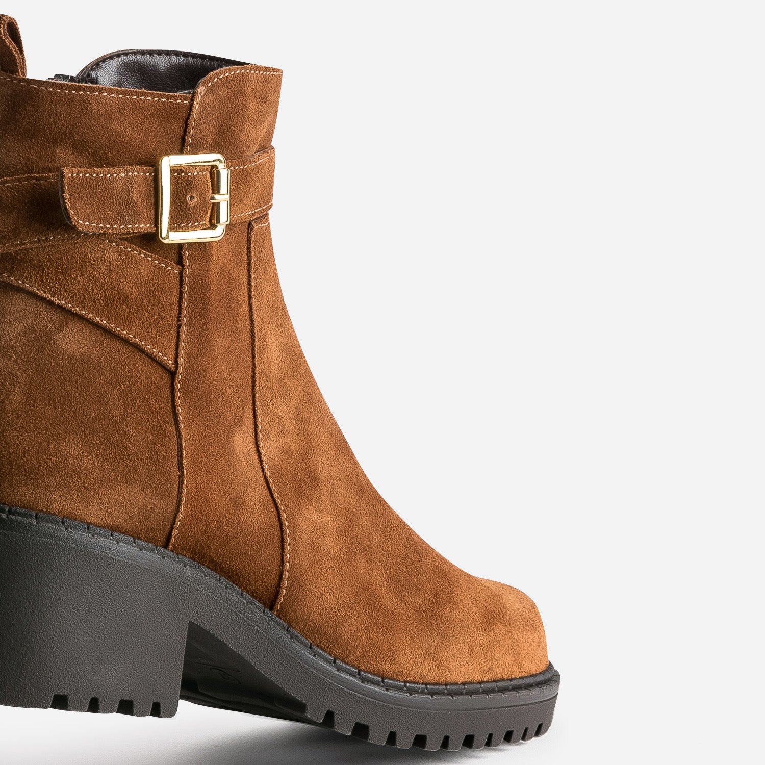 Boots éco-conçu cognac cuir velours à semelle crantée
