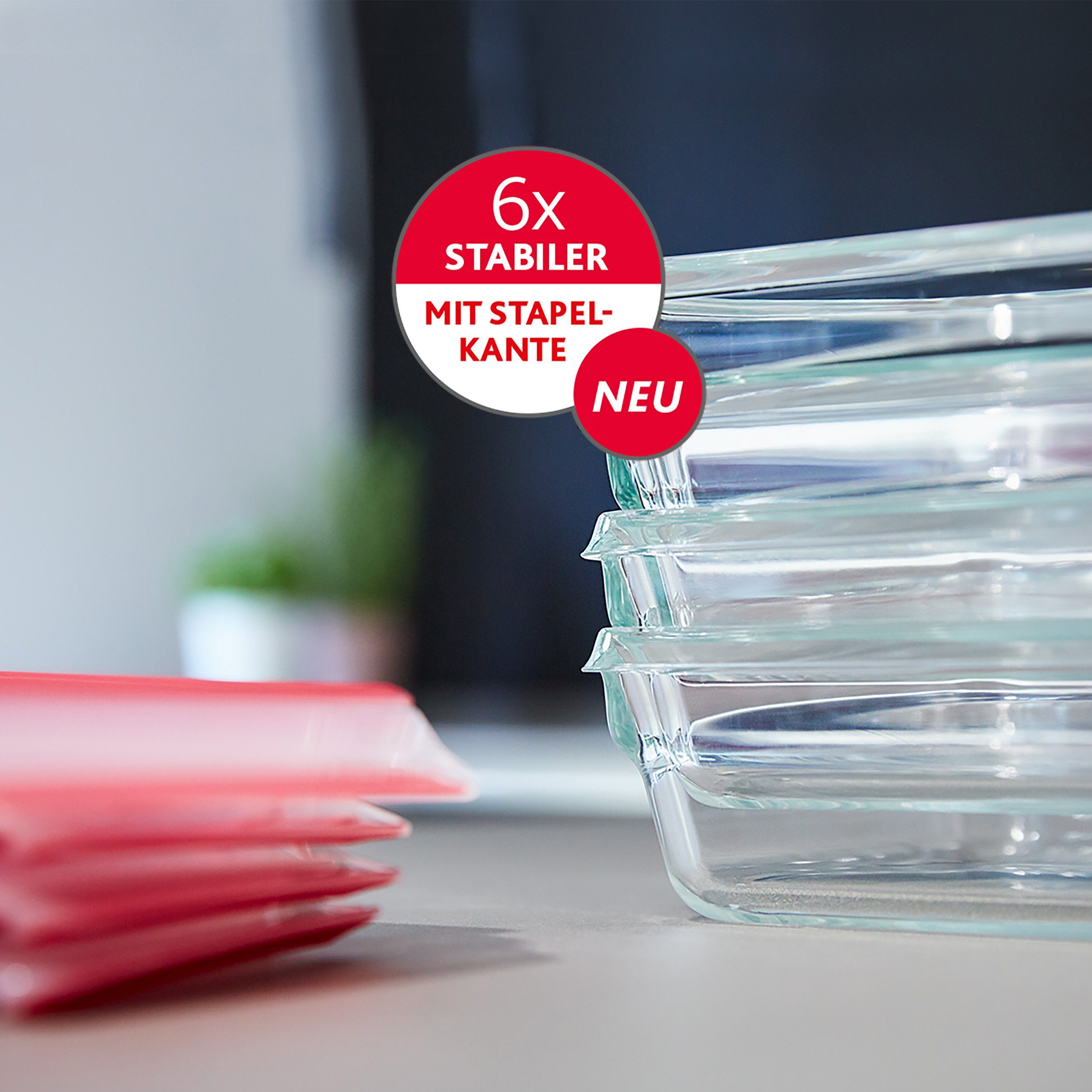 Emsa Frischhaltedose Clip & Close Glas, Glas, Kunststoff, (Set, 3-tlg), 0,18/0,45/1,3L, gefrier-,backofen-,mikrowellen- und spülmaschinenfest