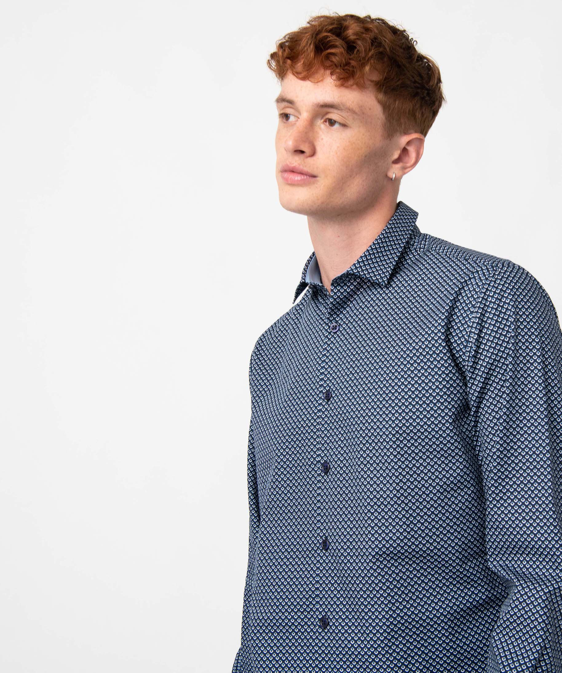 Chemise homme à manches longues avec micro-motifs marine | GEMO