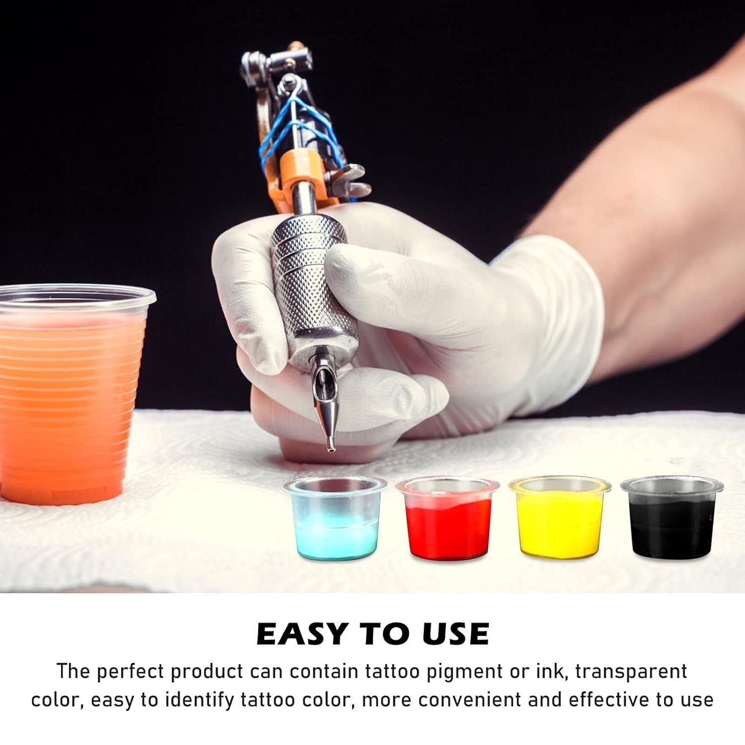 megadot Schmuck-Tattoo Tintenbecher für Tattoo Tinte Container Cap Tattoo Zubehör, 300-tlg., 300 Stück Tattoo Farbkappen Cups mit 2 Cups Halterungen